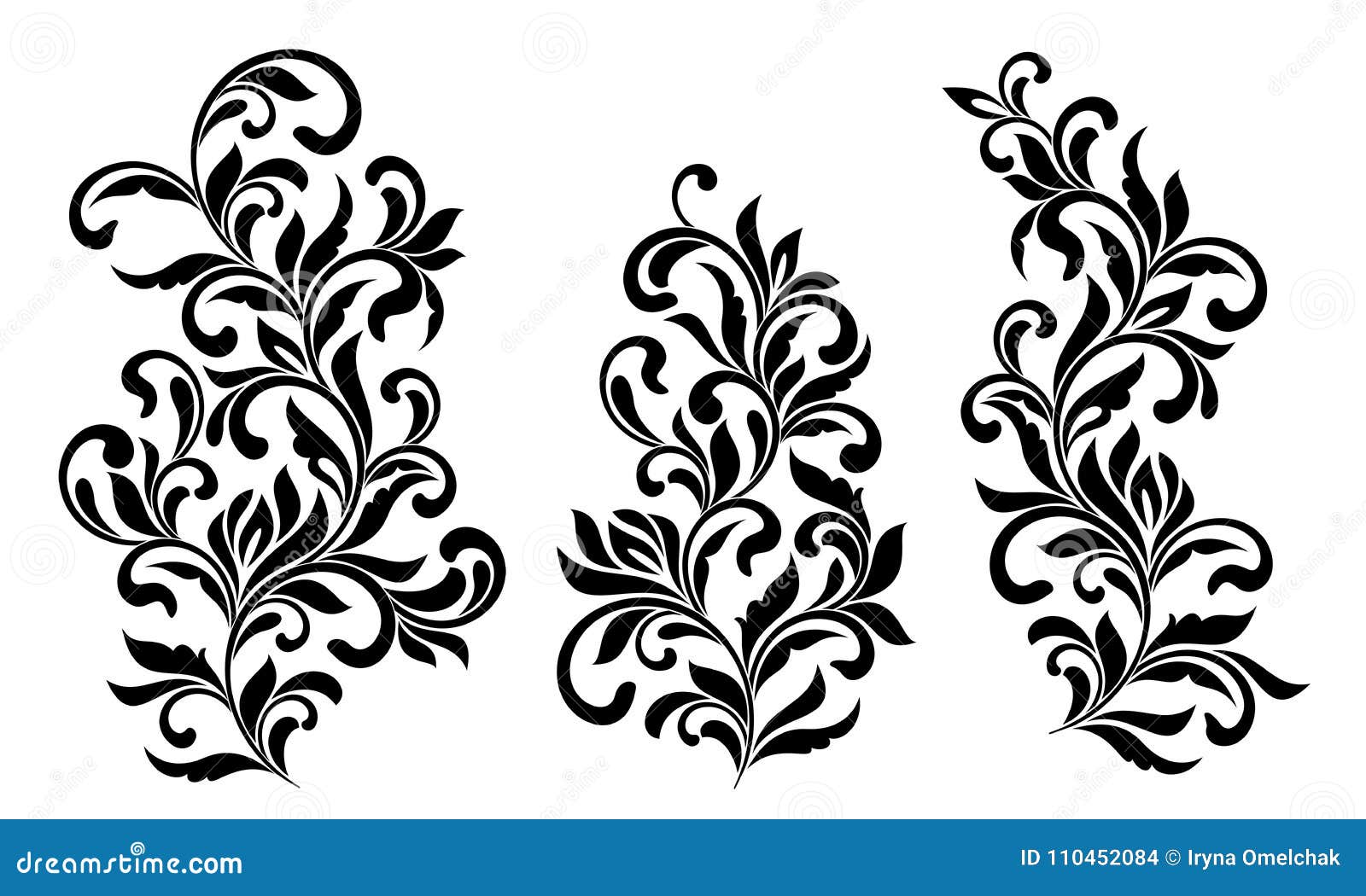 decorative floral s with swirls and leaves  on white background. ideal for stencil.