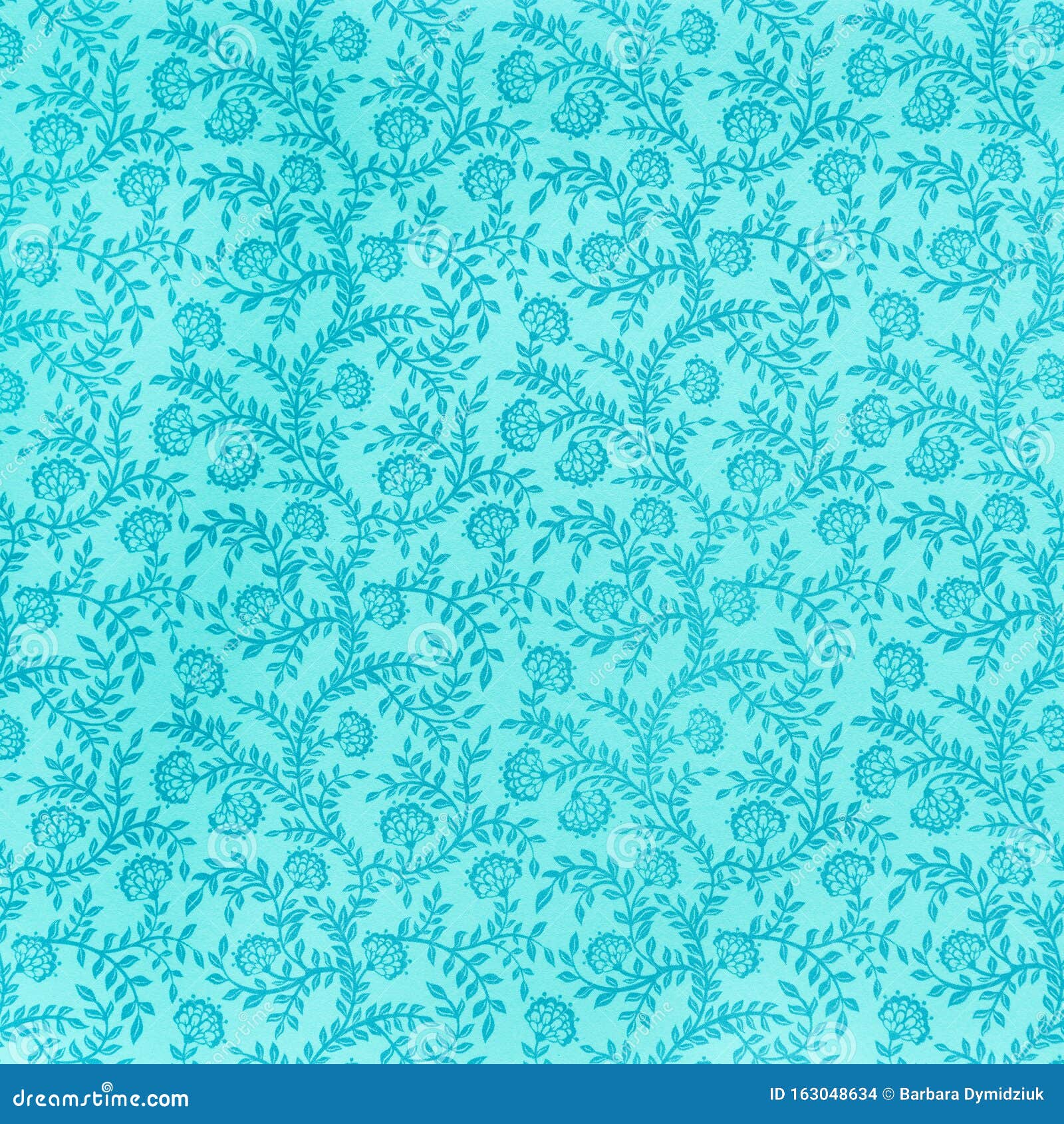 Decorative Floral Turquoise Pattern on the Turquoise Background Stock