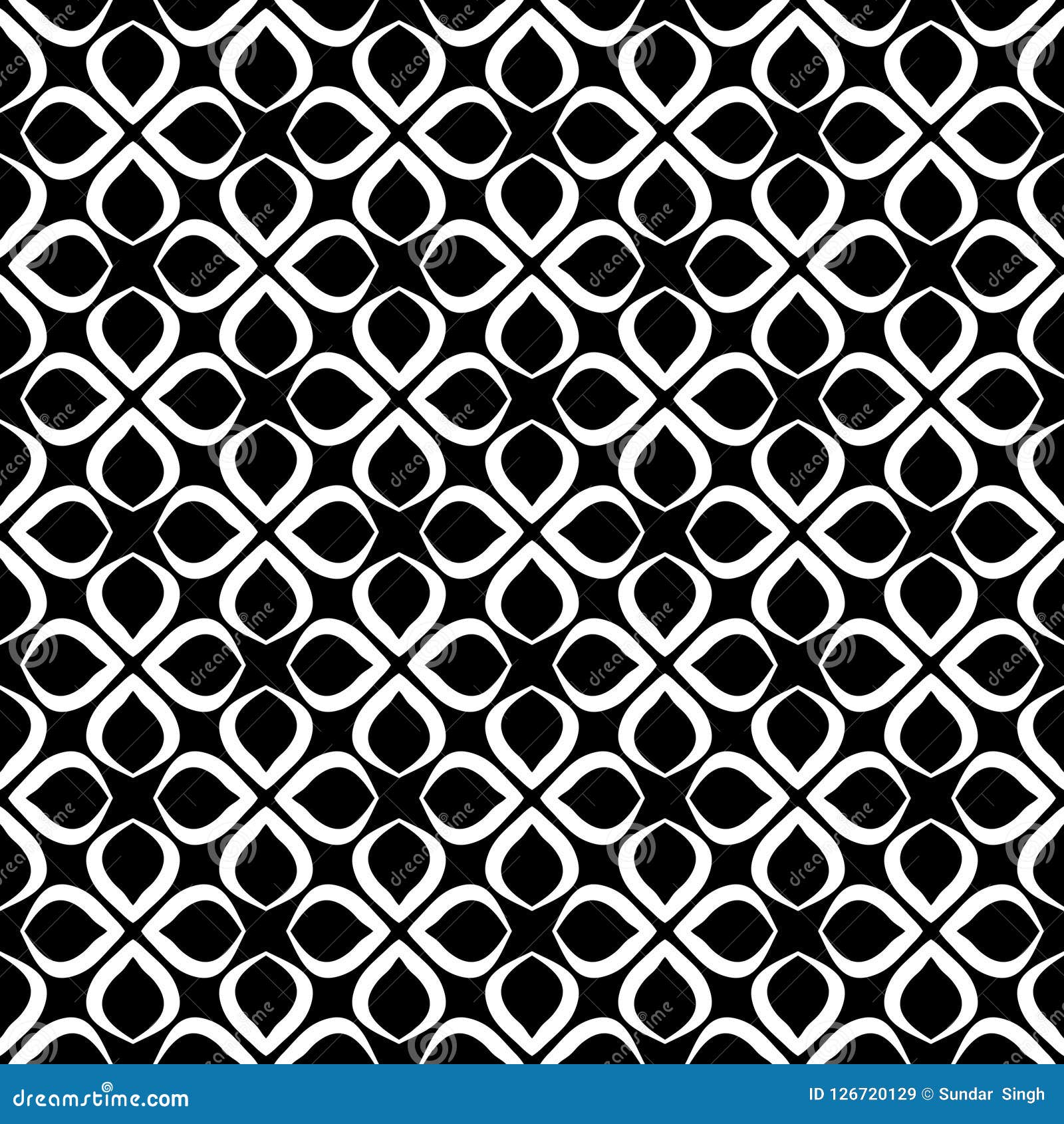 Decorative Flower Black And White Seamless Repeated Geometric
