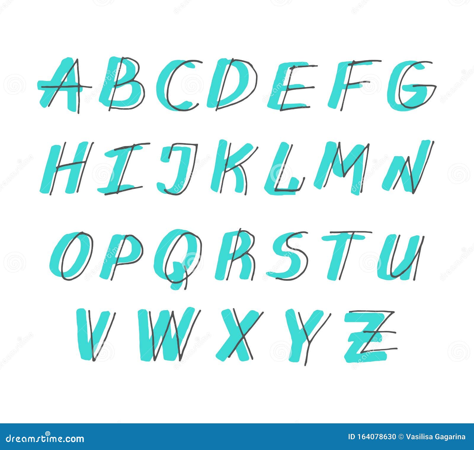 decorative font with blue diagonal shadow mint alphabet