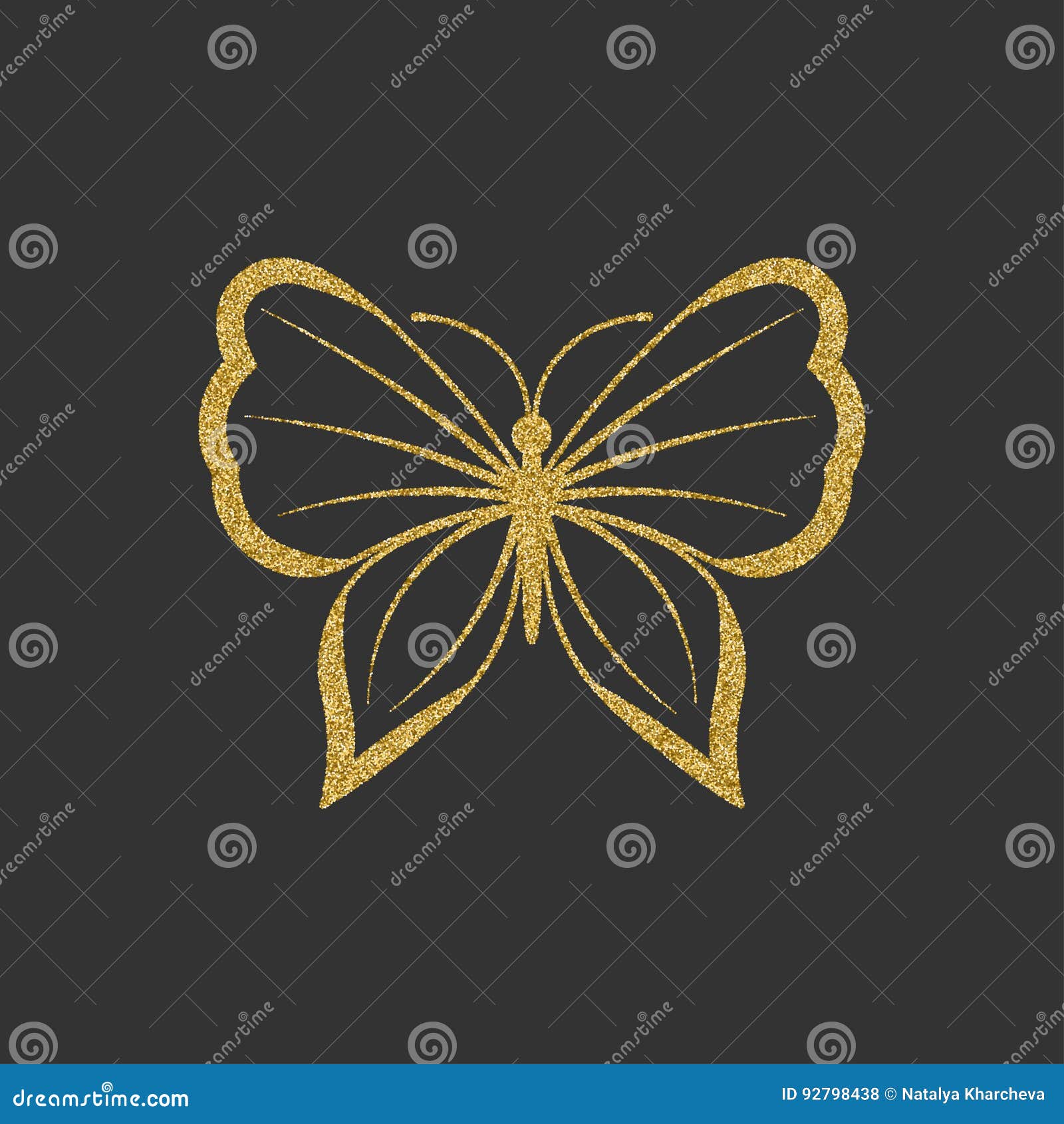 Decorative Gold Butterfly. an Elegant Silhouette. Item for Logo Stock