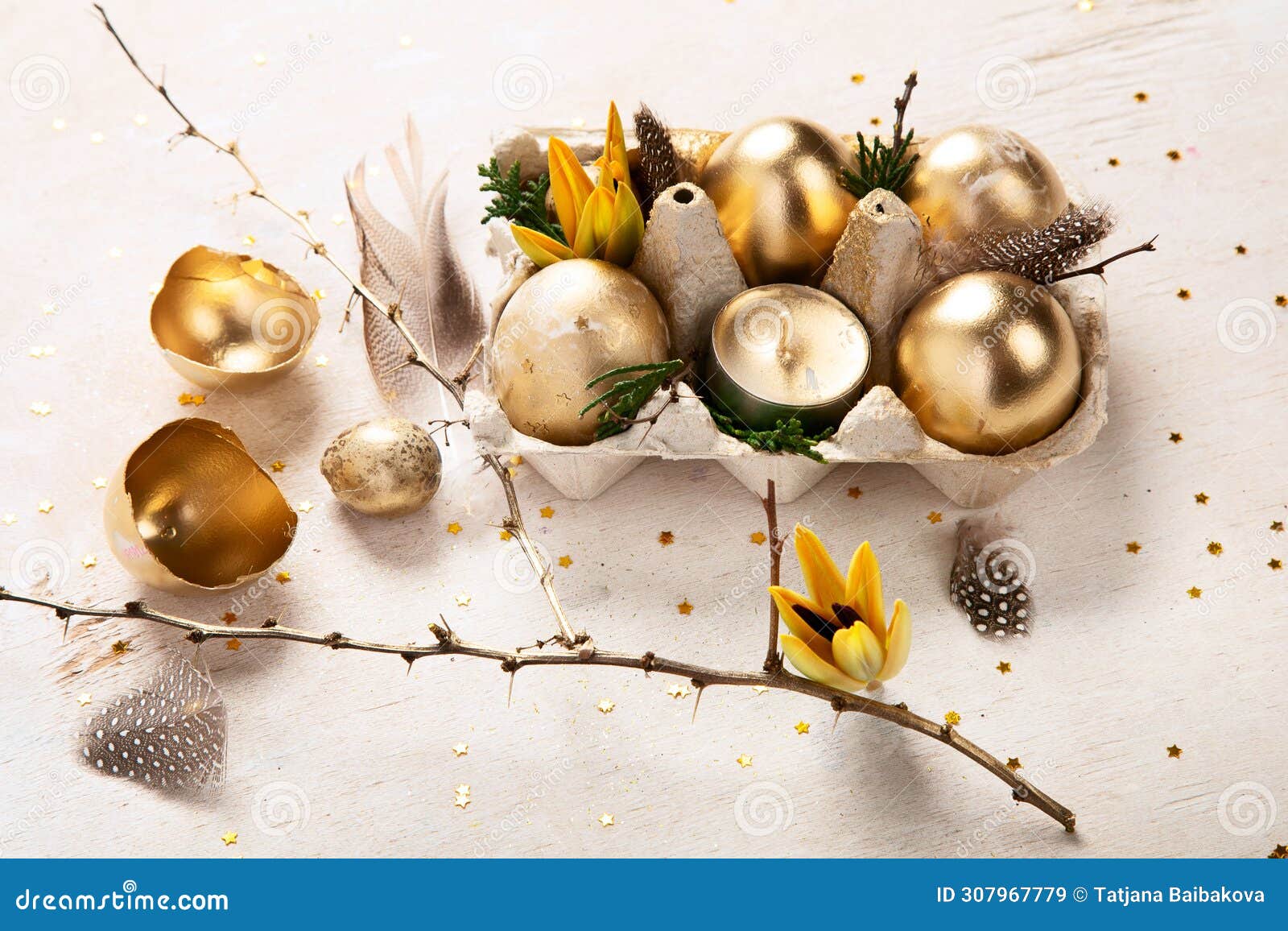 decorative golden eggs on easter. easter concept