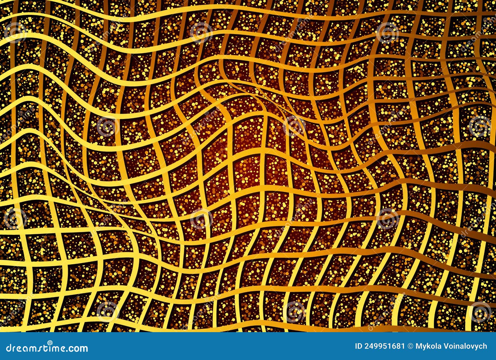 Decorative Golden Wire Mesh on Dark Background, Vector Design Element