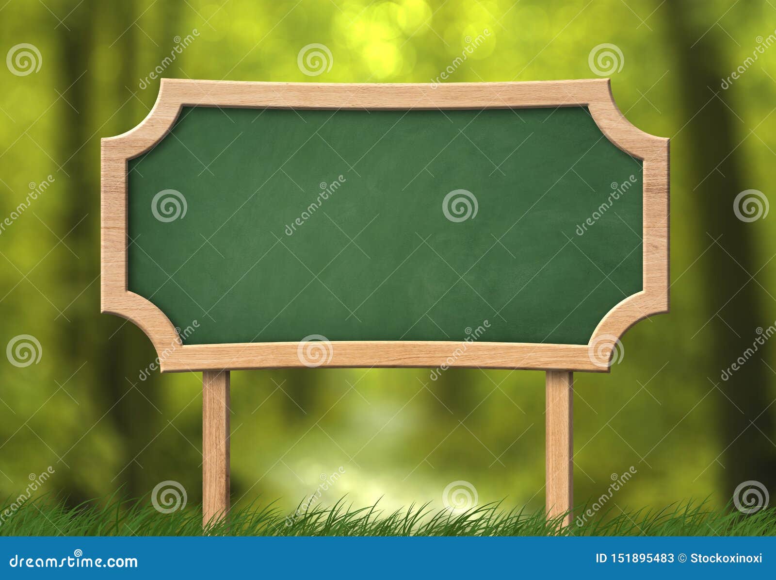 Decorative Green Blackboard Signboard with Forest Background Stock