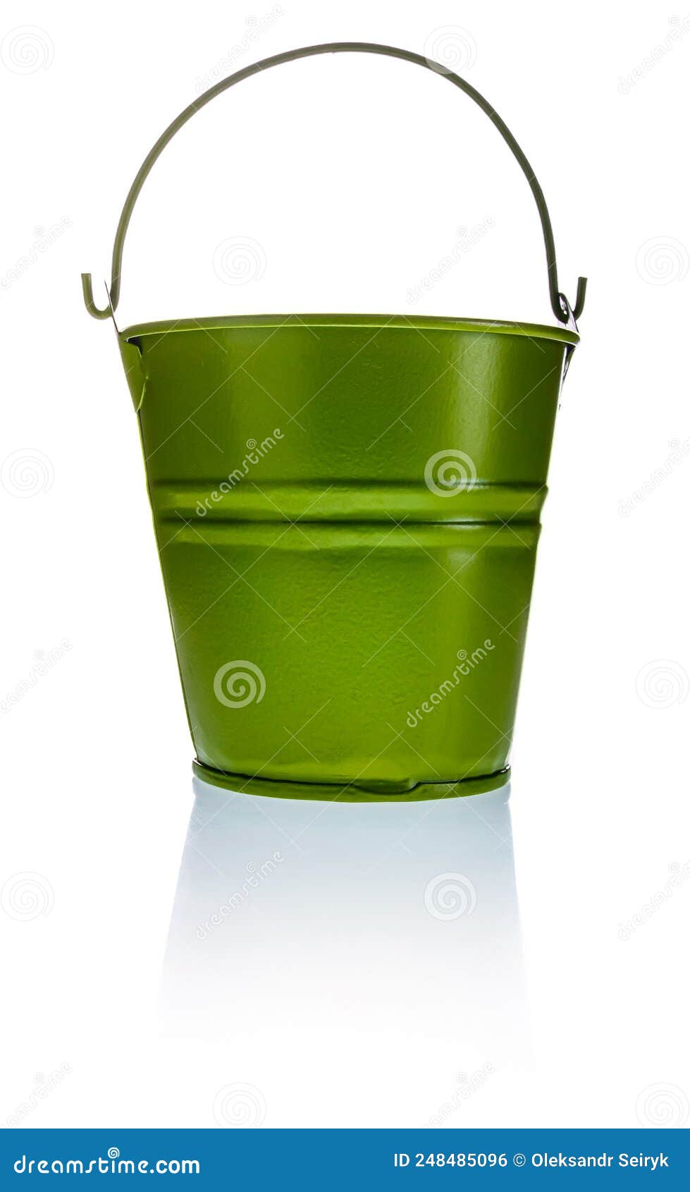 Decorative Green Bucket Isolated on White Background Stock Photo