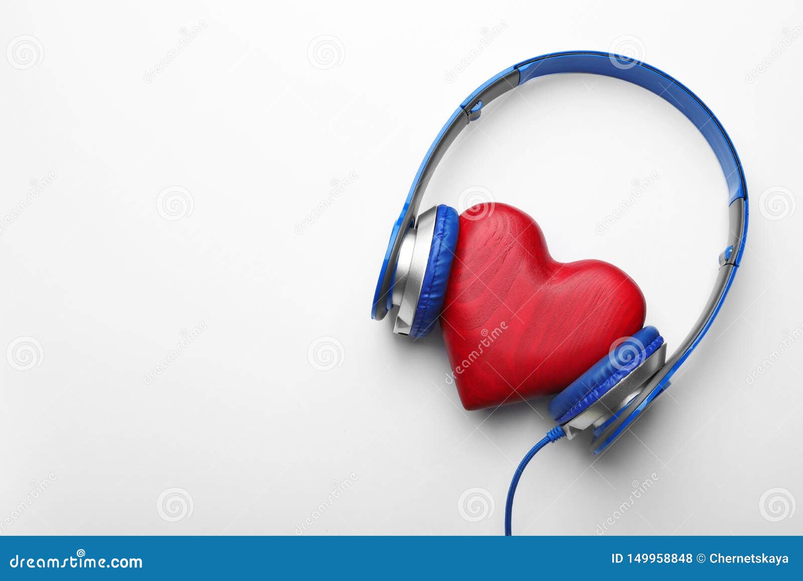 Decorative Heart and Modern Headphones on White Background Stock Photo