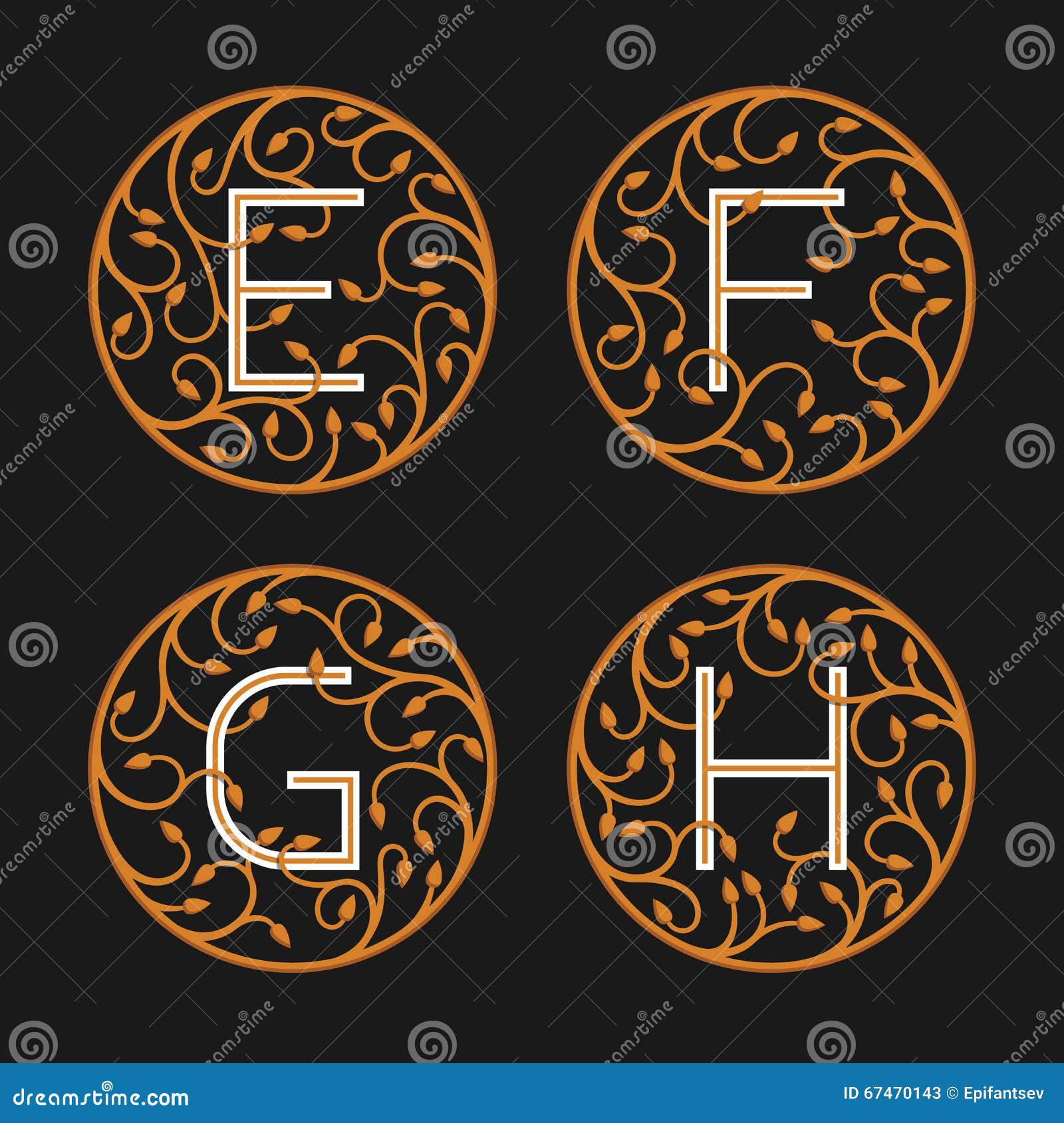 Decorative Initial Letters E F G H Stock Vector