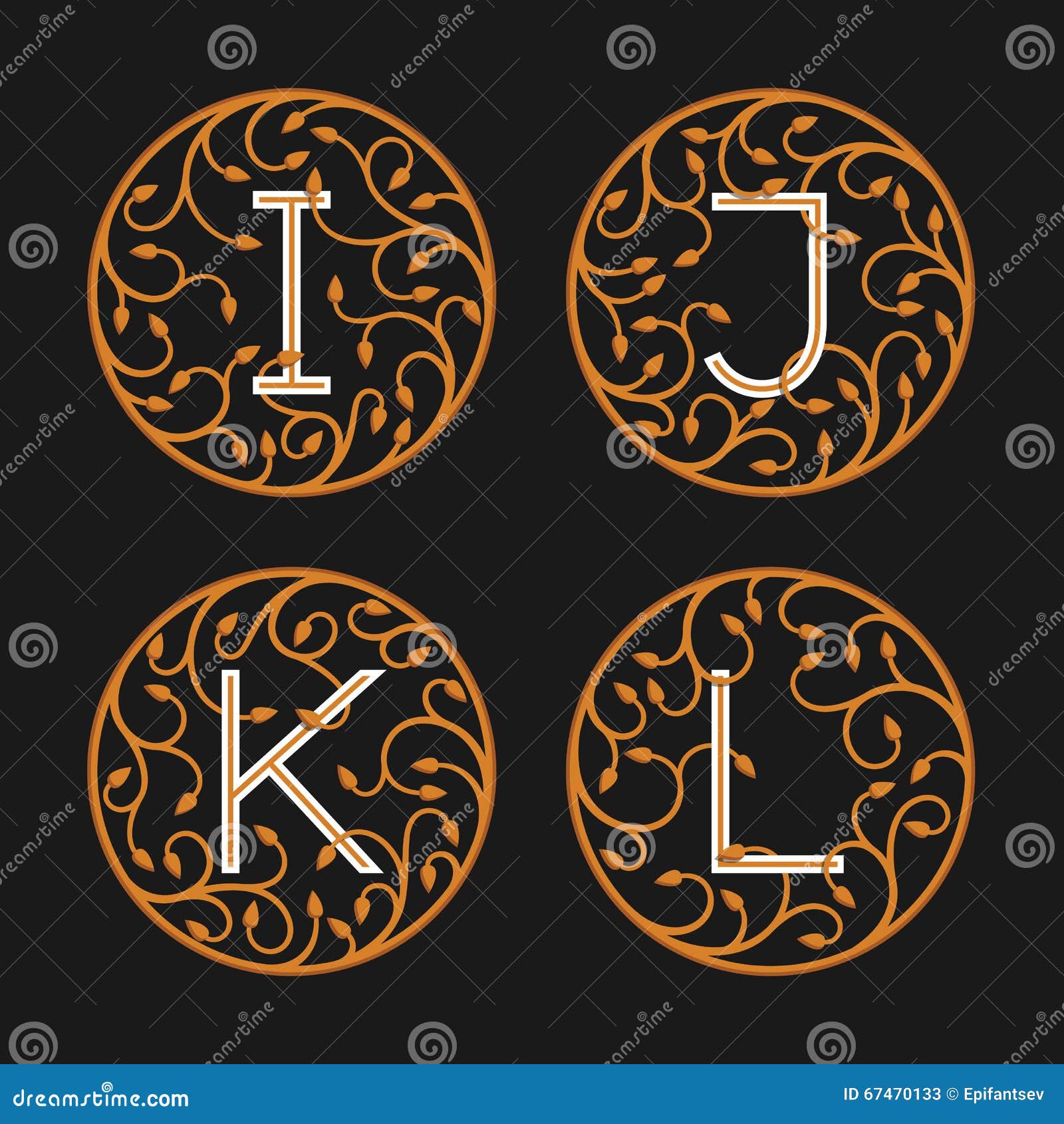 Decorative Initial Letters I J K L Stock Vector