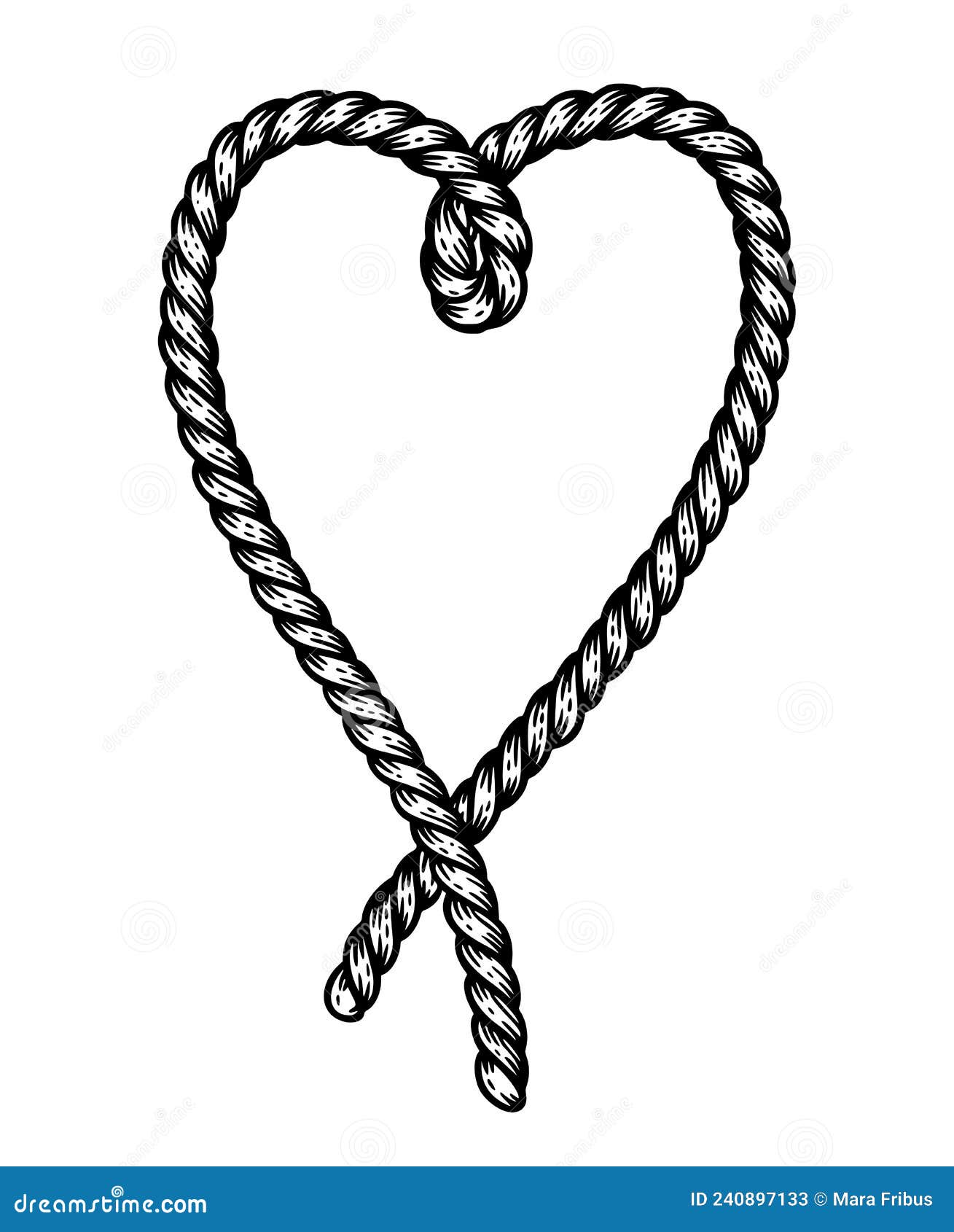 decorative lasso rope heart. valentines day romantic love   over white