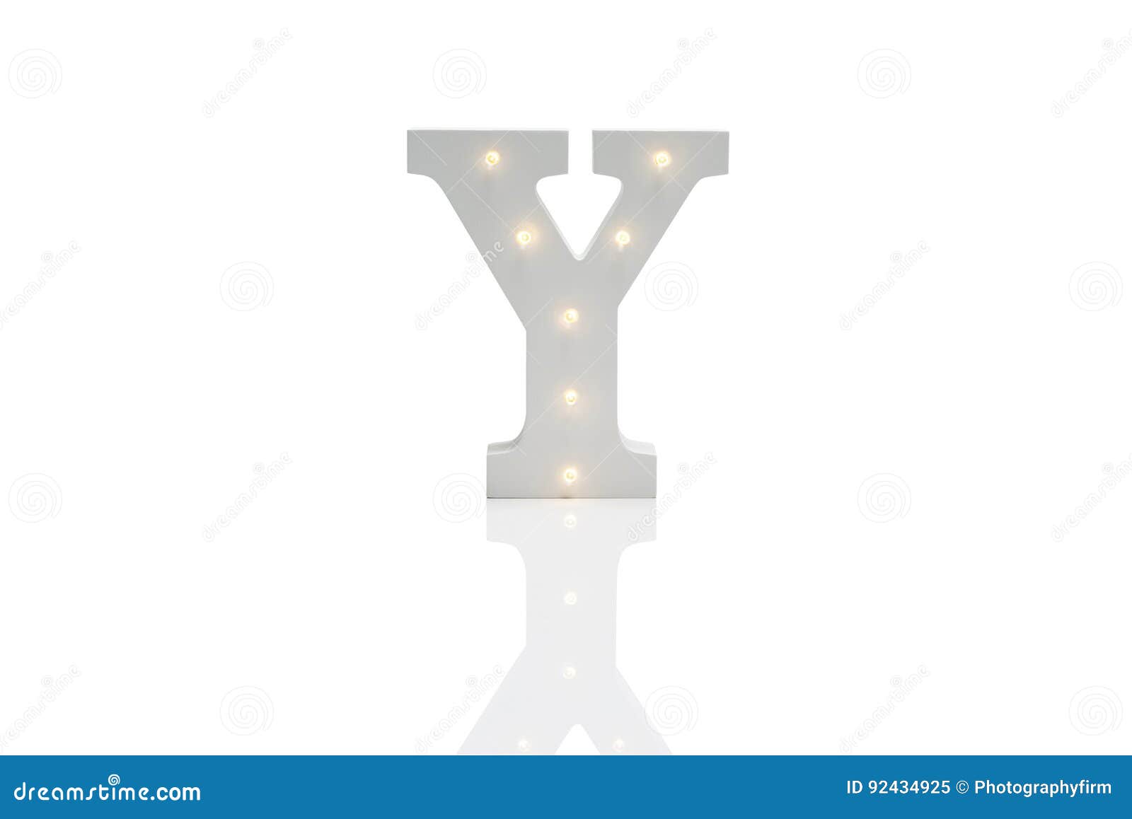Decorative Letter Y with Embedded LED Lights Over White Background