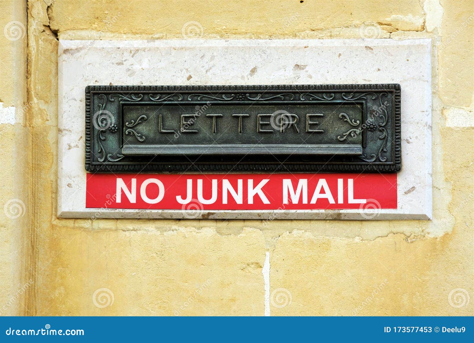 Decorative Metal Letter Box with a `no Junk Mail` Message Below Stock