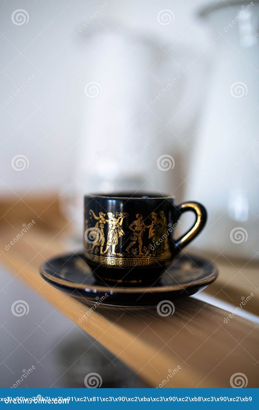 Decorative Mug with Saucer. Black and Gold Mug Stock Image Image of