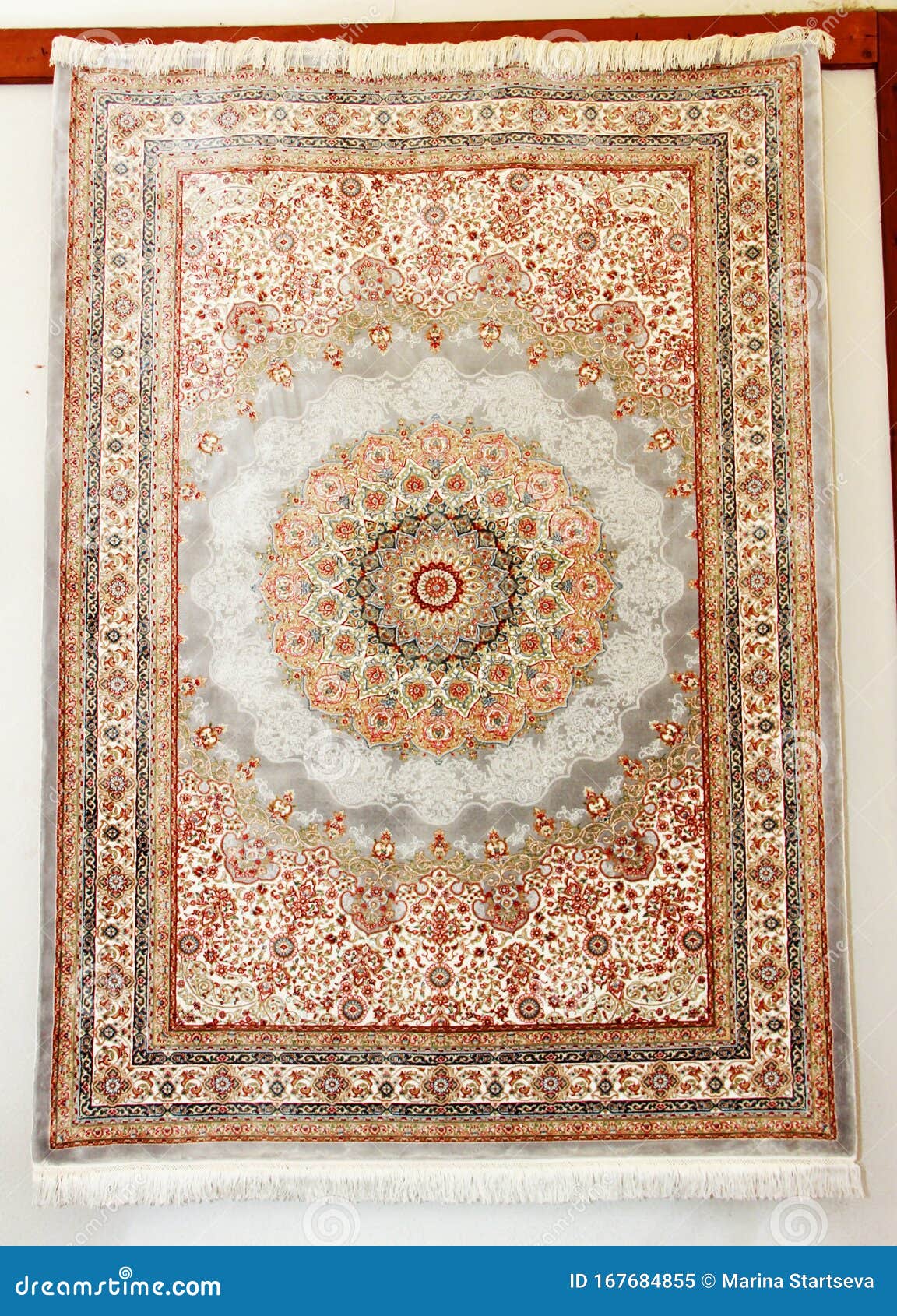 Decorative Multicolored Woolen Rug with Oriental Ornaments Stock Image