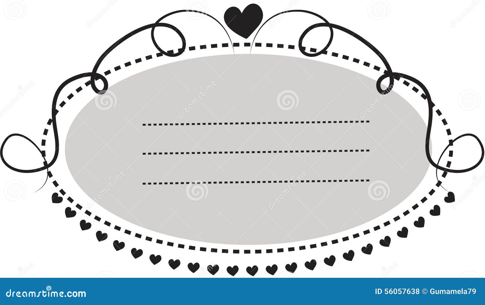 decorative oblong-d frame border with hearts