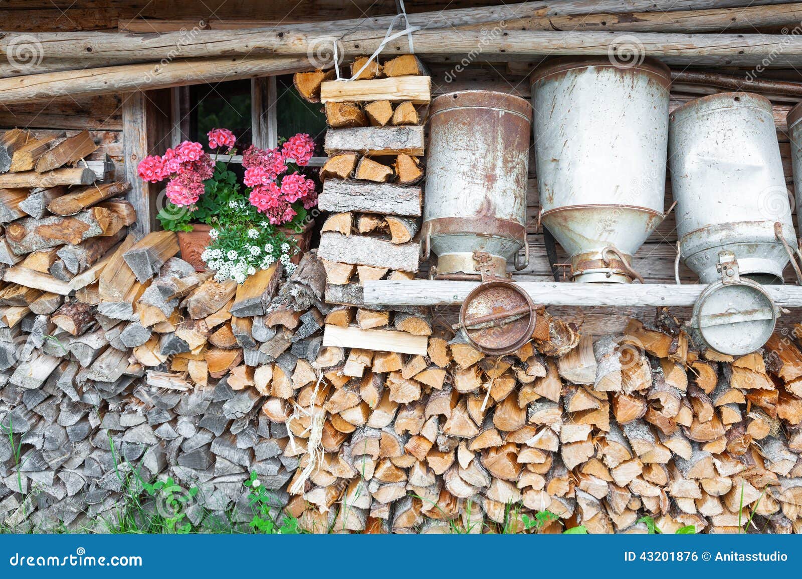 Decorative Old Milk Cans of a Mountain Hut Stock Photo Image of steel