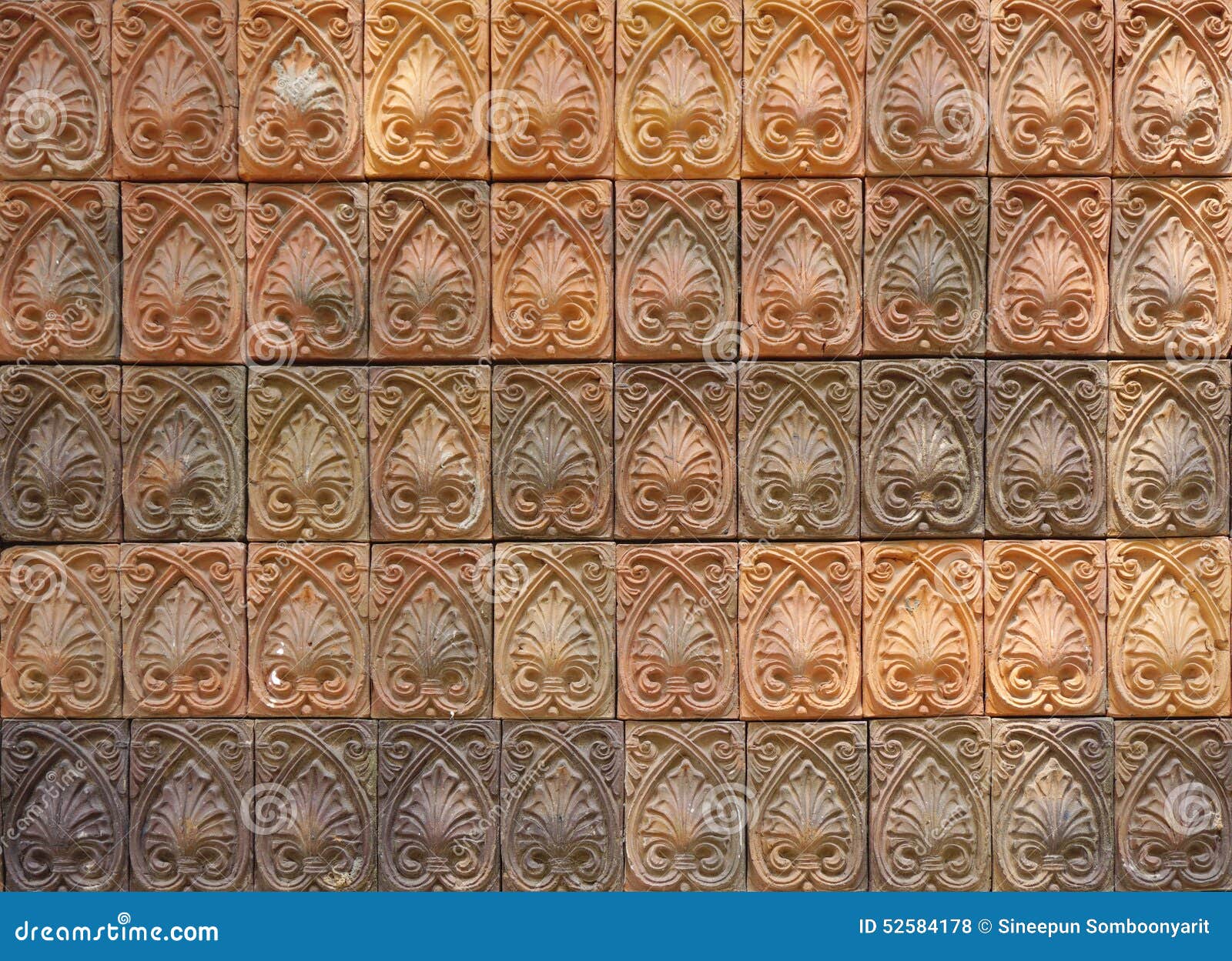 Decorative Orange Tone Color Terracotta Tiles Wall Stock Photo Image