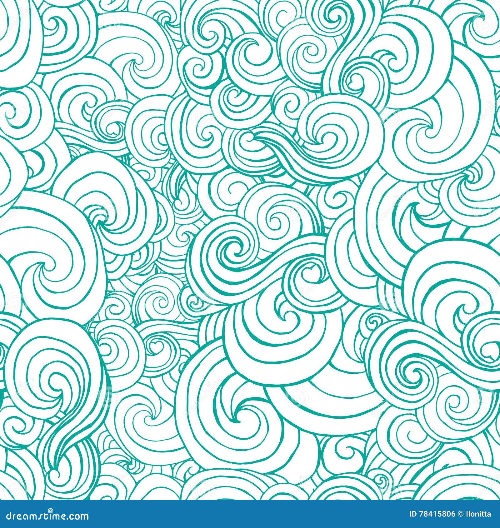 Decorative Ornamental Turquoise or Blue Waves in Sketch Style. Stock ...