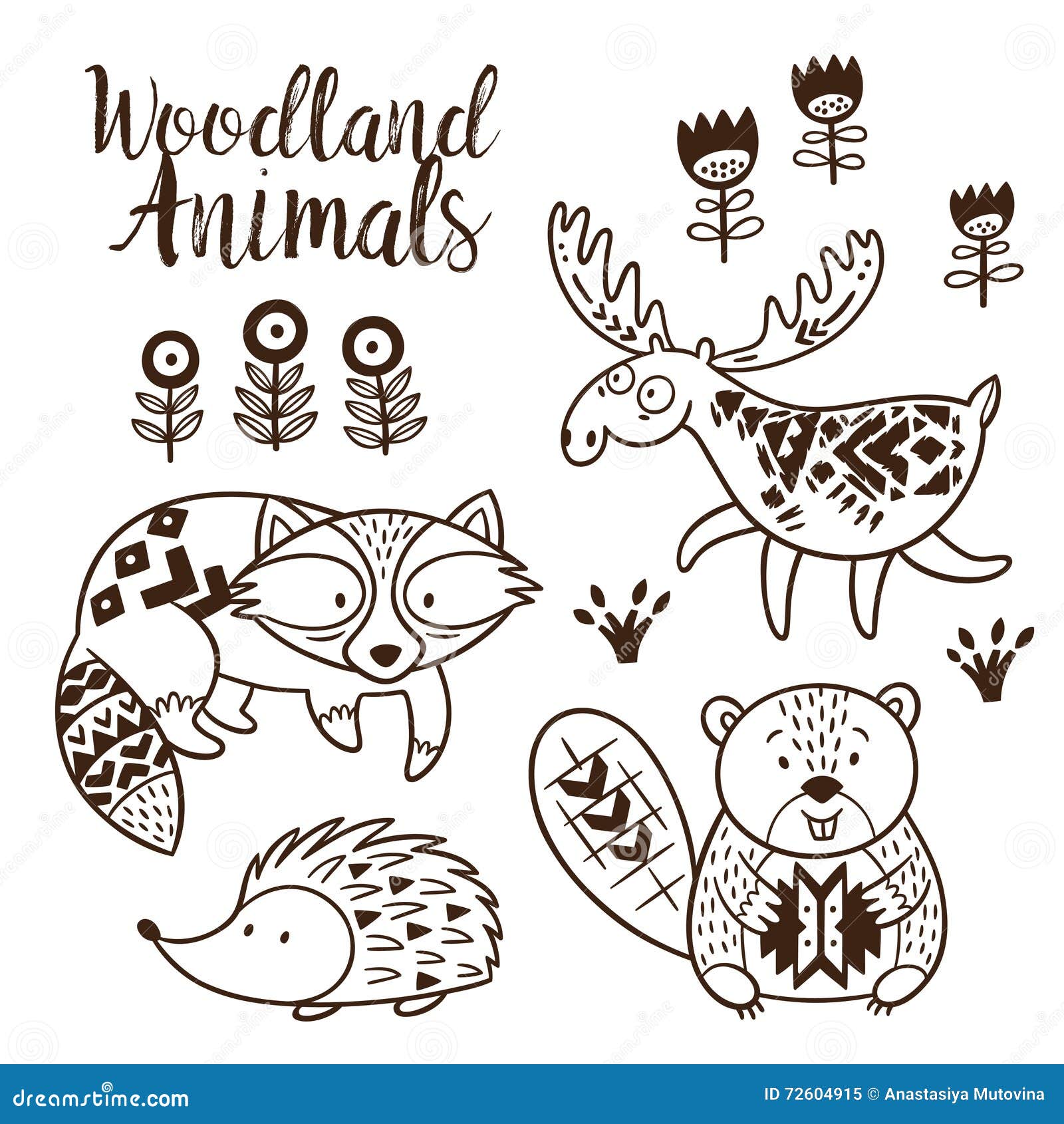 Decorative ornamental woodland animals vector set