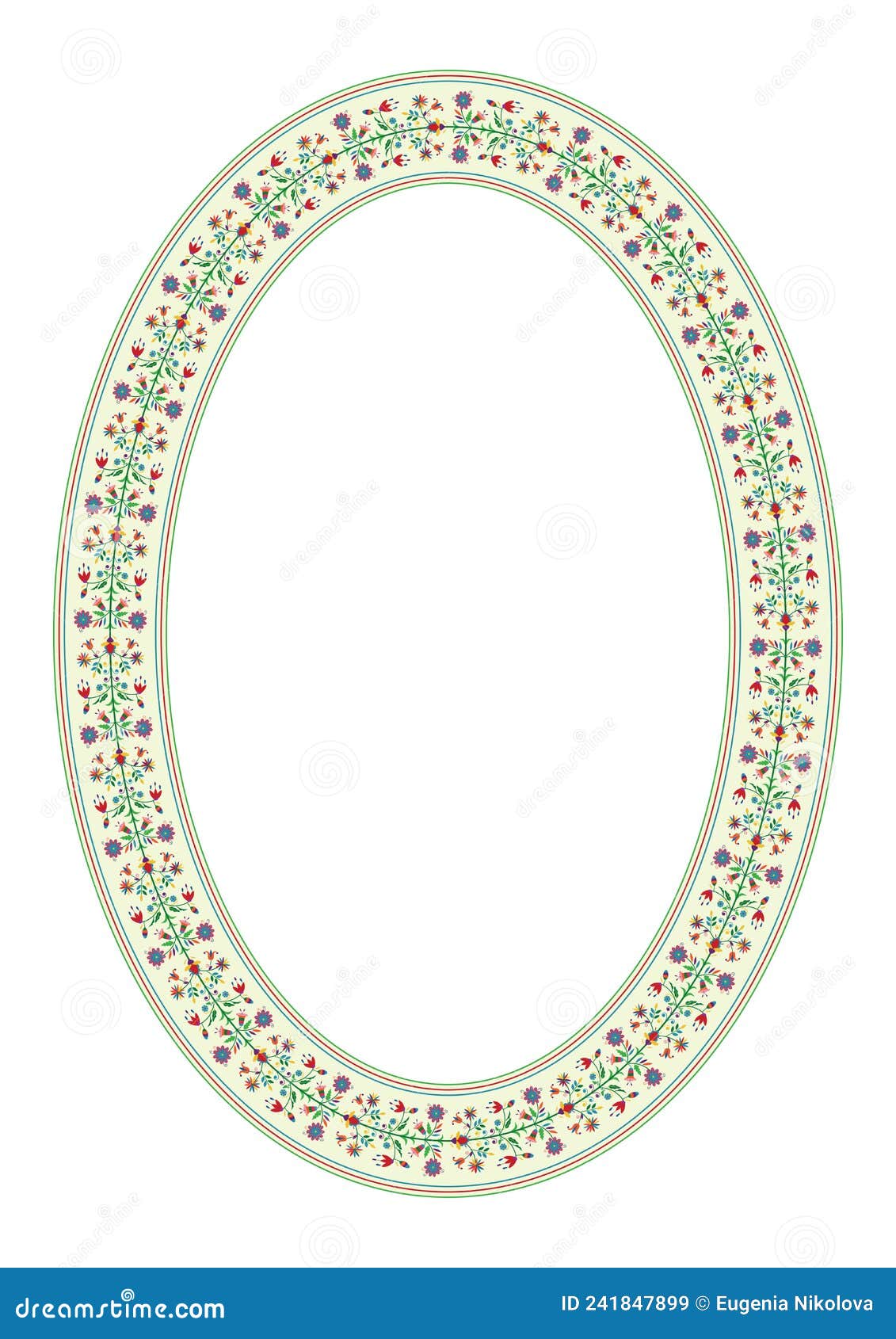 decorative oval frame with flower . style of traditional mexican embroidery otomi tenango.