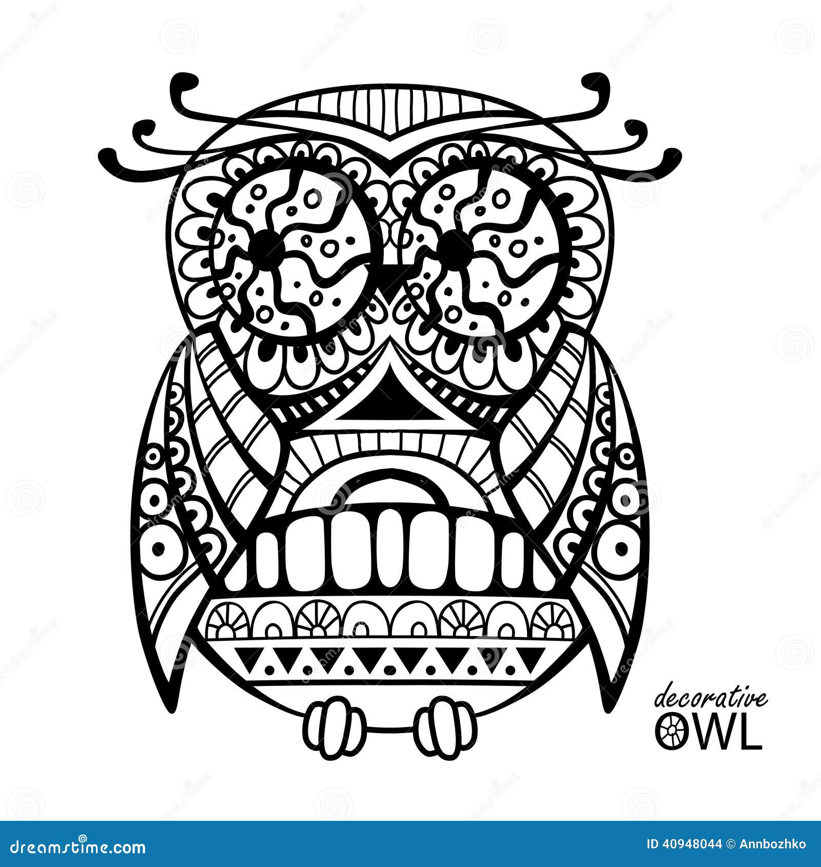 Decorative owl stock vector. Illustration of drawing 40948044