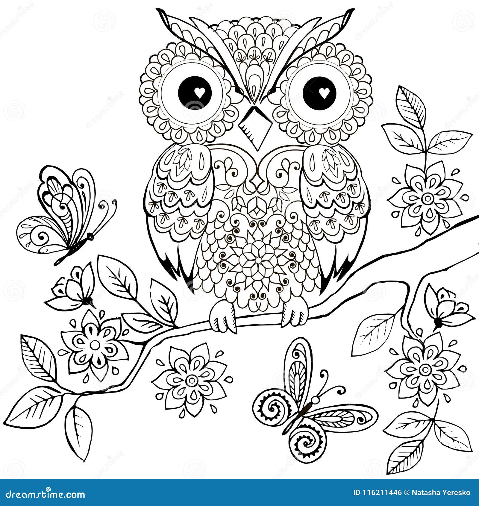 Decorative Owl on a Flowering Branch Coloring Book for Adults. Hand Drawn  Decorative Owl for the Anti Stress Coloring Page Stock Vector -  Illustration of abstract, drawn: 116211446