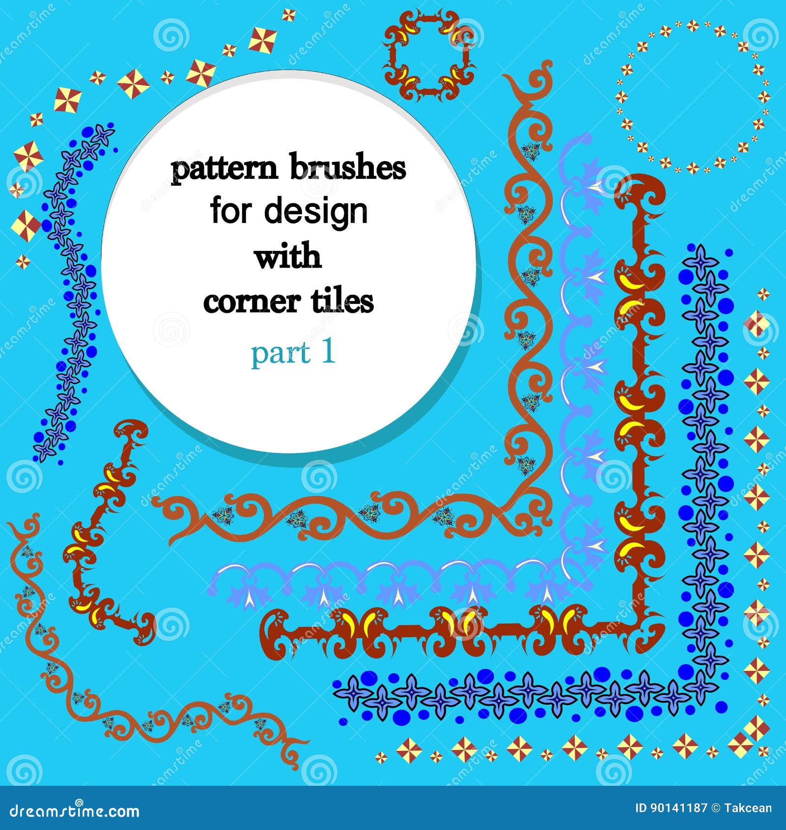 Decorative Pattern Brushes with Inner and Outer Corner Tiles. Stock