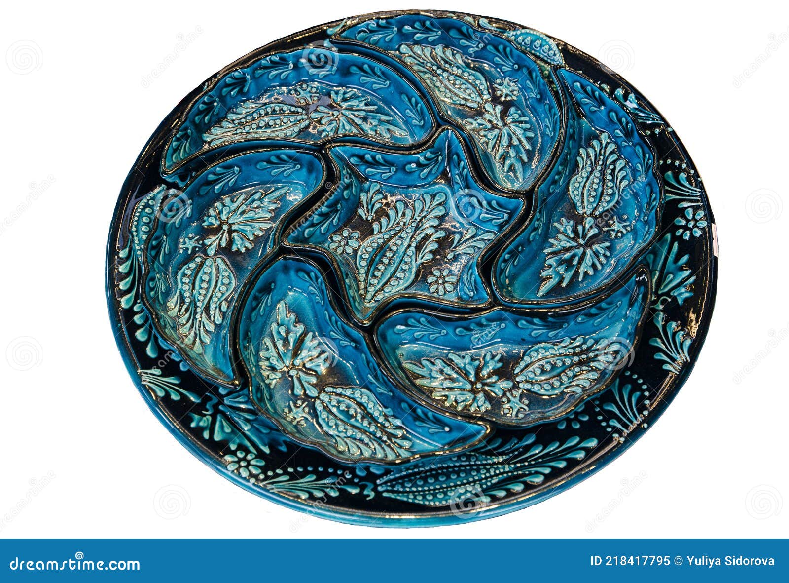 Decorative Plate with Blue Color Pattern Isolated on White Background