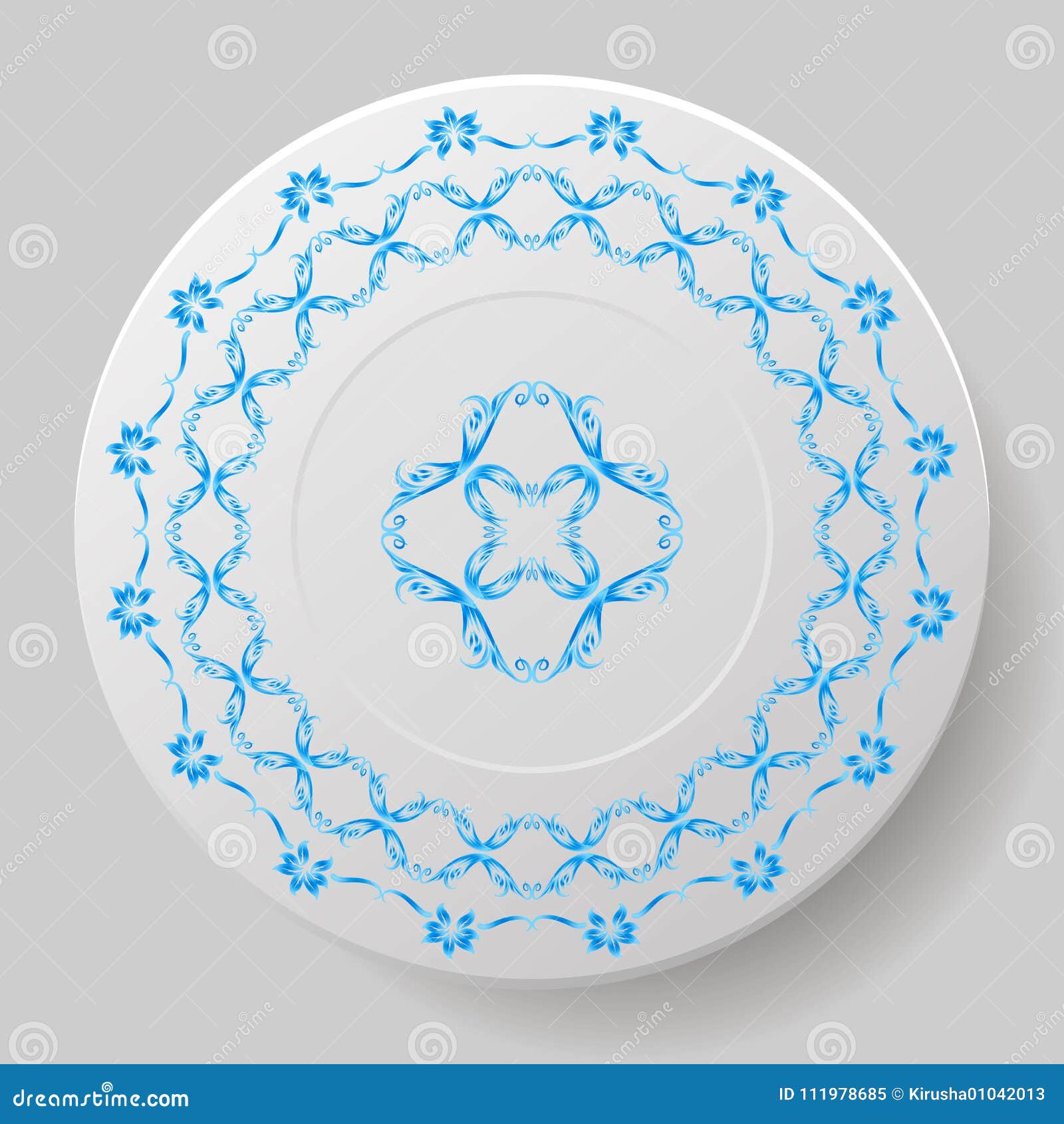 Decorative Plate with Blue Pattern, Ornament. Stock Vector