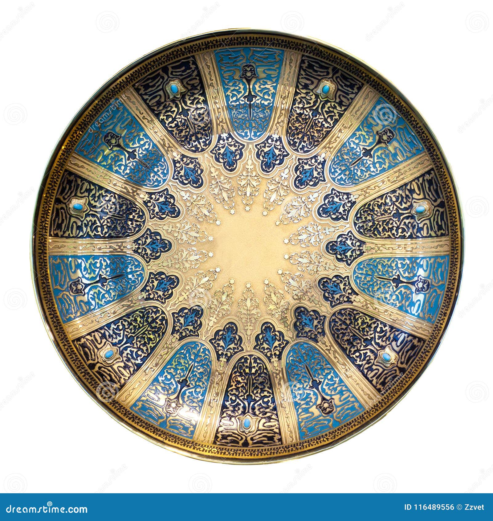 Decorative Plate, Oriental Souvenir Isolated on White Background Stock