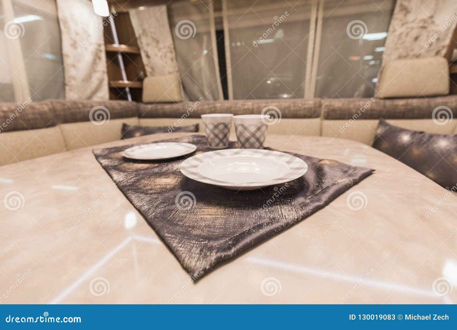 Decorative Plates and Cups, Ready for Meal in a Caravan Stock Image