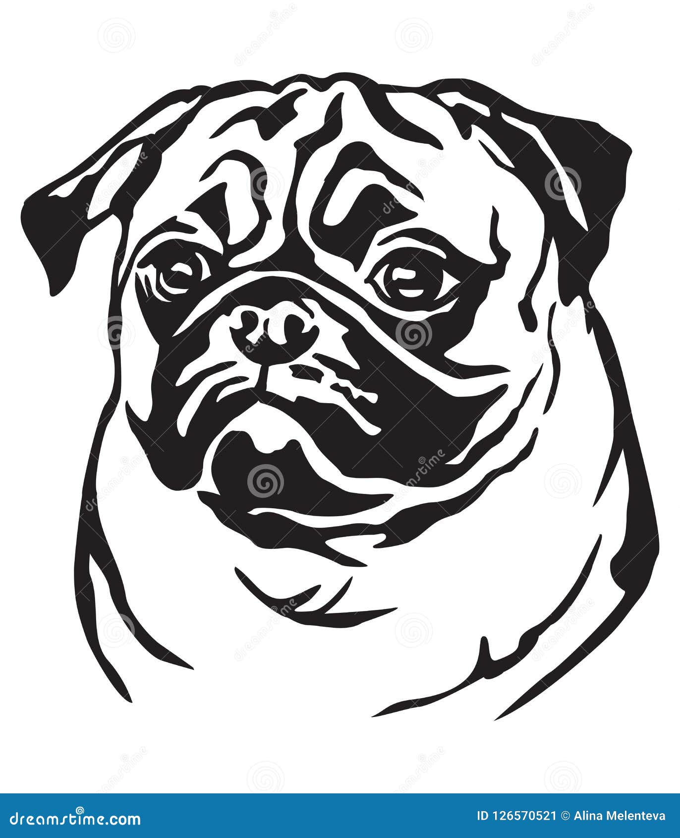 Decorative Portrait Of Dog Pug Vector Illustration Stock