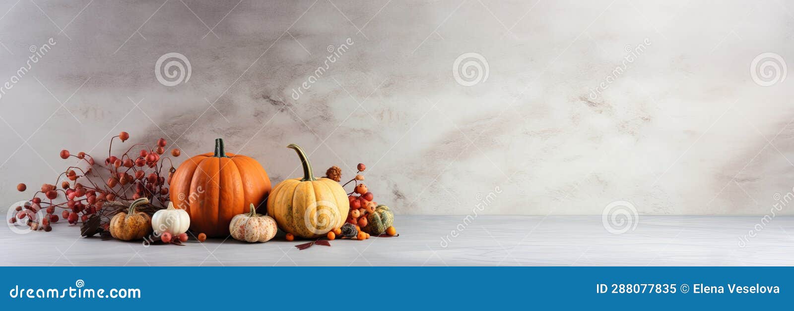 Decorative Pumpkins on Marble Table, Fall Centerpiece for Thanksgiving