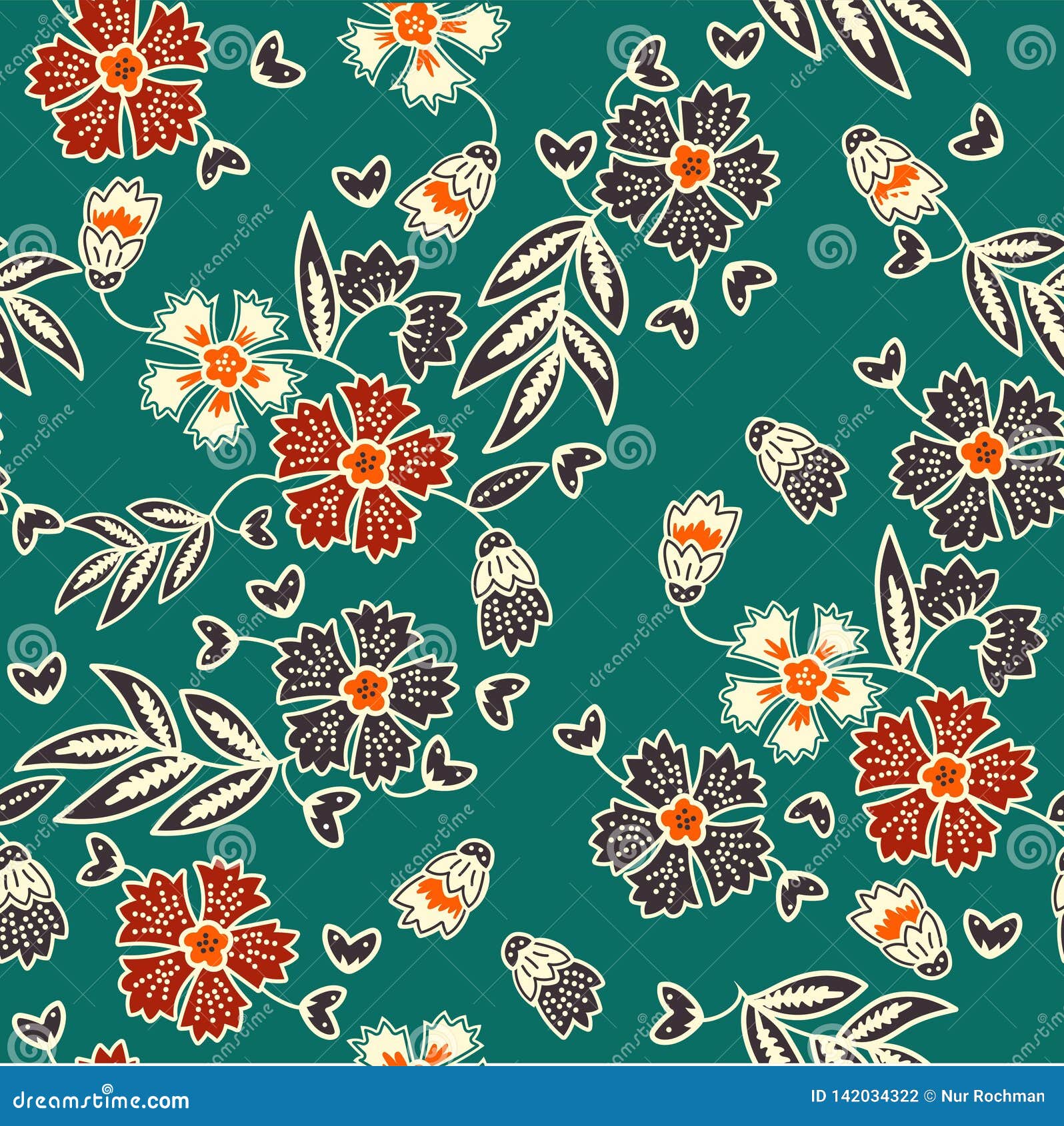 Decorative Seamless Pattern with Vintage Batik Flowers Stock Vector