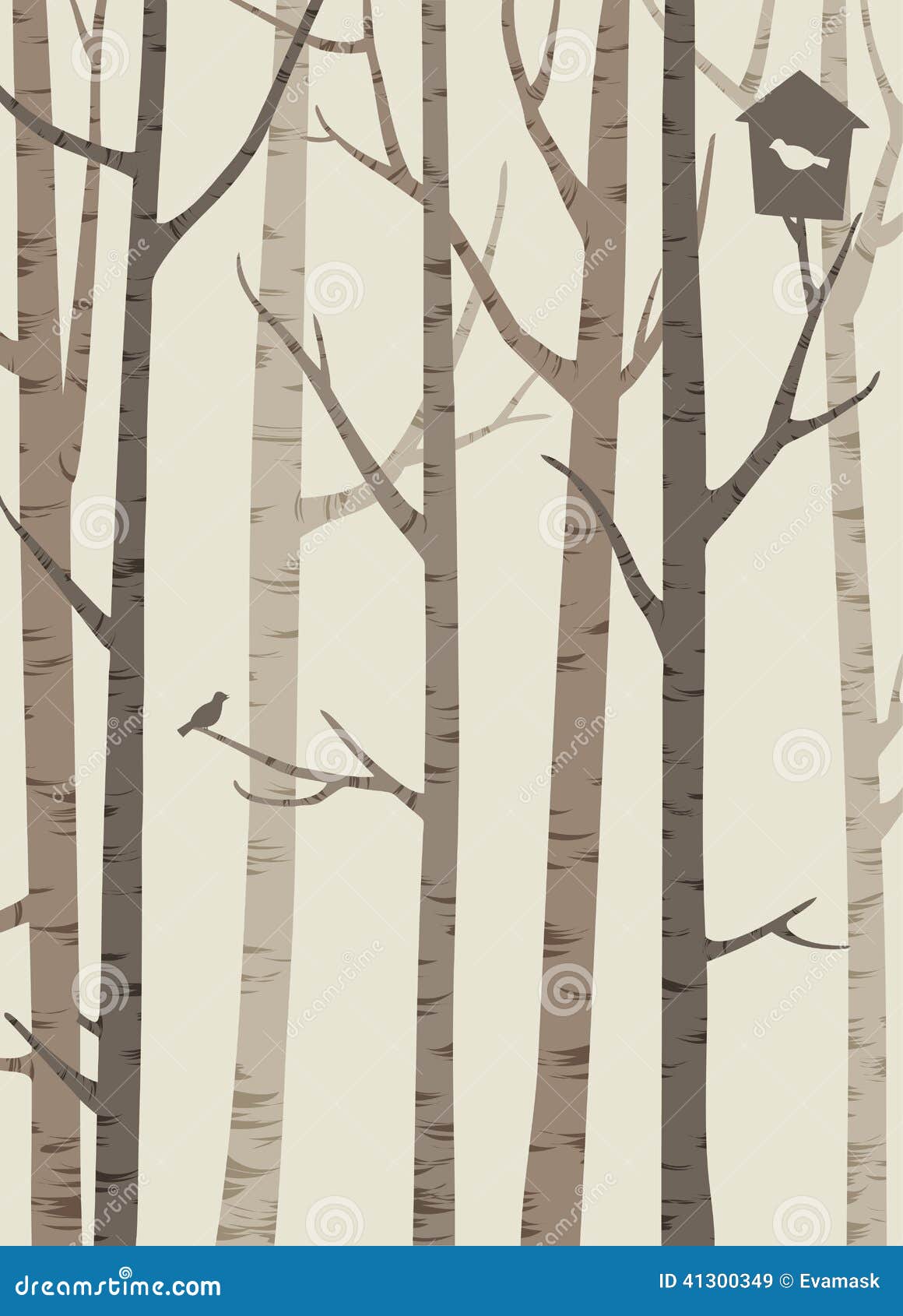 Decorative Silhouettes of Trees with a Bird and Birdhouse Stock Vector