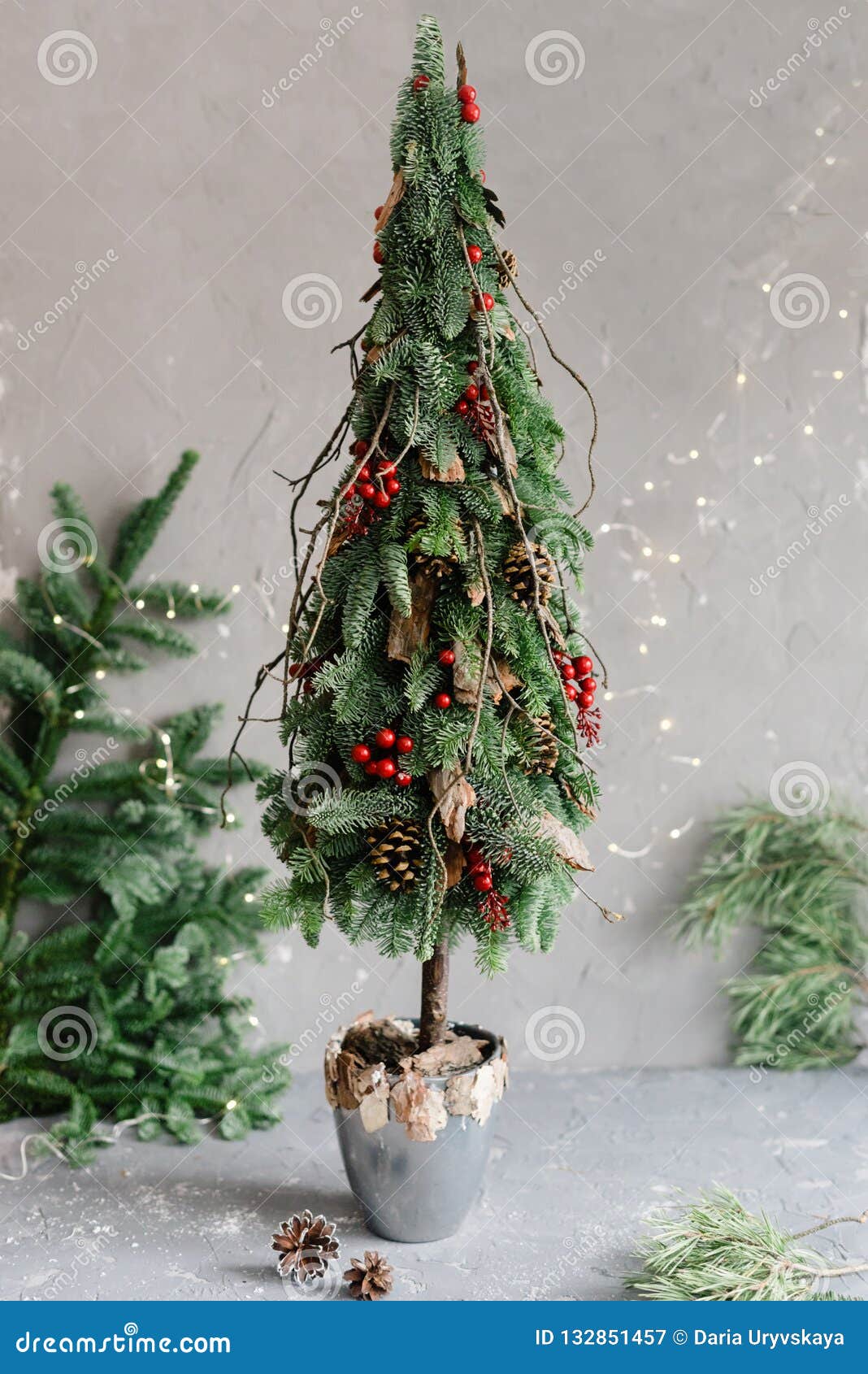 Decorative Small Christmas Tree with Red Berries Stock Image Image of
