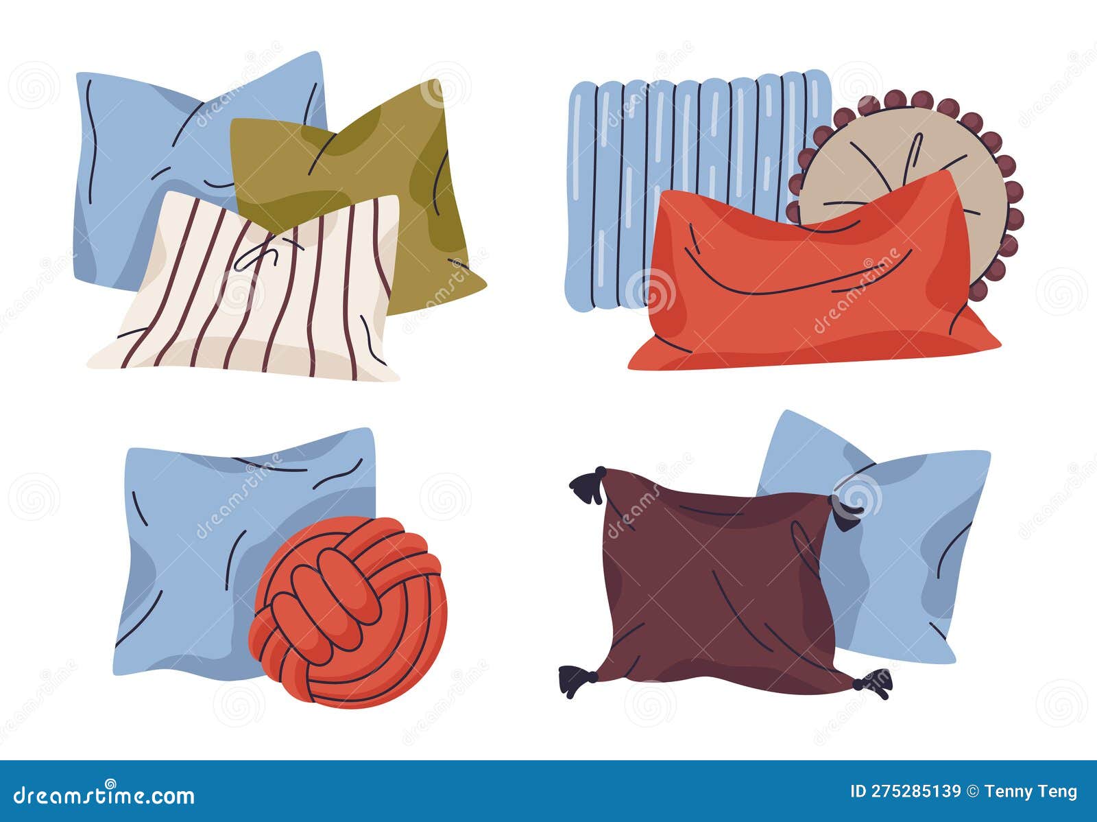 Decorative Soft Pillows. Home Decor Cushions, Textile Interior Pillows