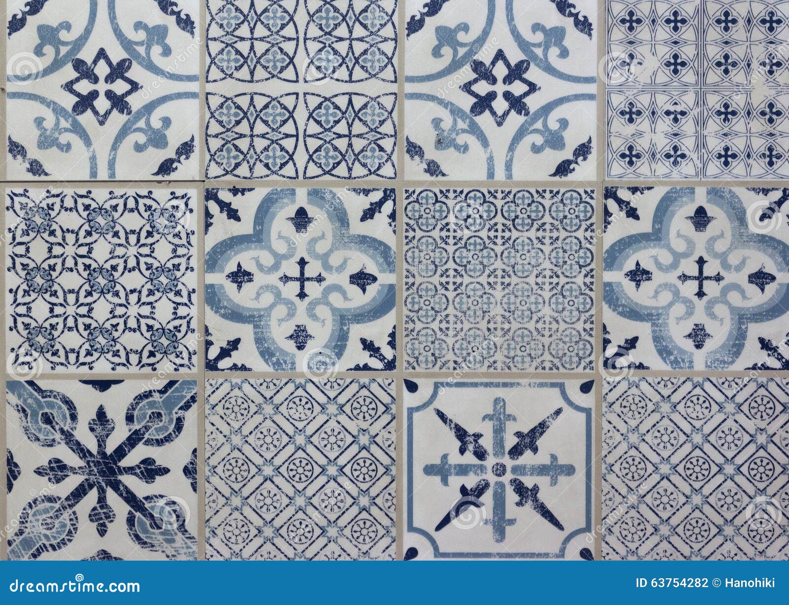 Decorative Tile Pattern Patchwork Design Blue, White Stock Photo