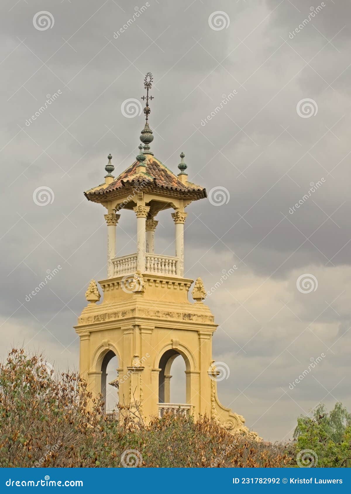 decorative tower, detail fo the palacios de alfonso xiii y victoria eugenia, barcelona