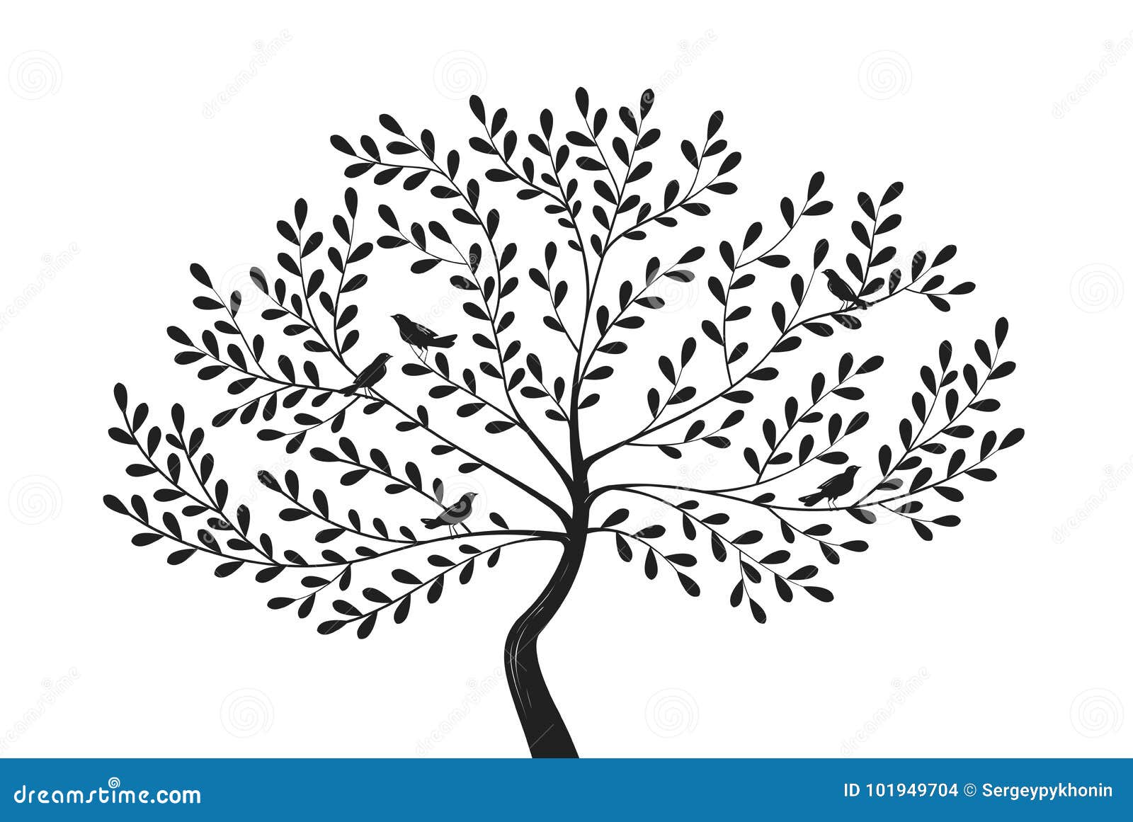 decorative tree with birds on branches. silhouette  