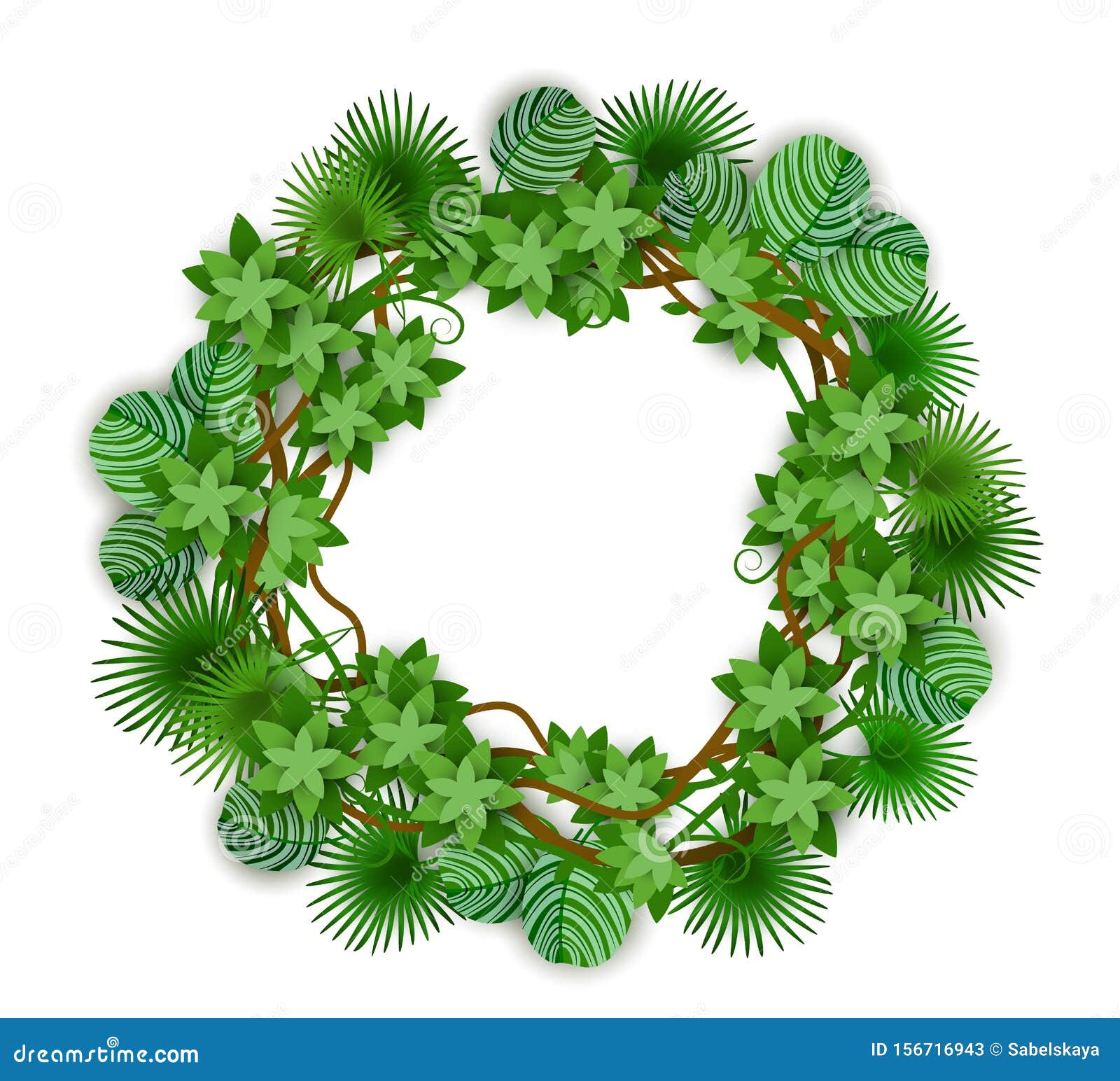 Decorative Tropical Jungle Foliage Circle Wreath Vector Illustration ...