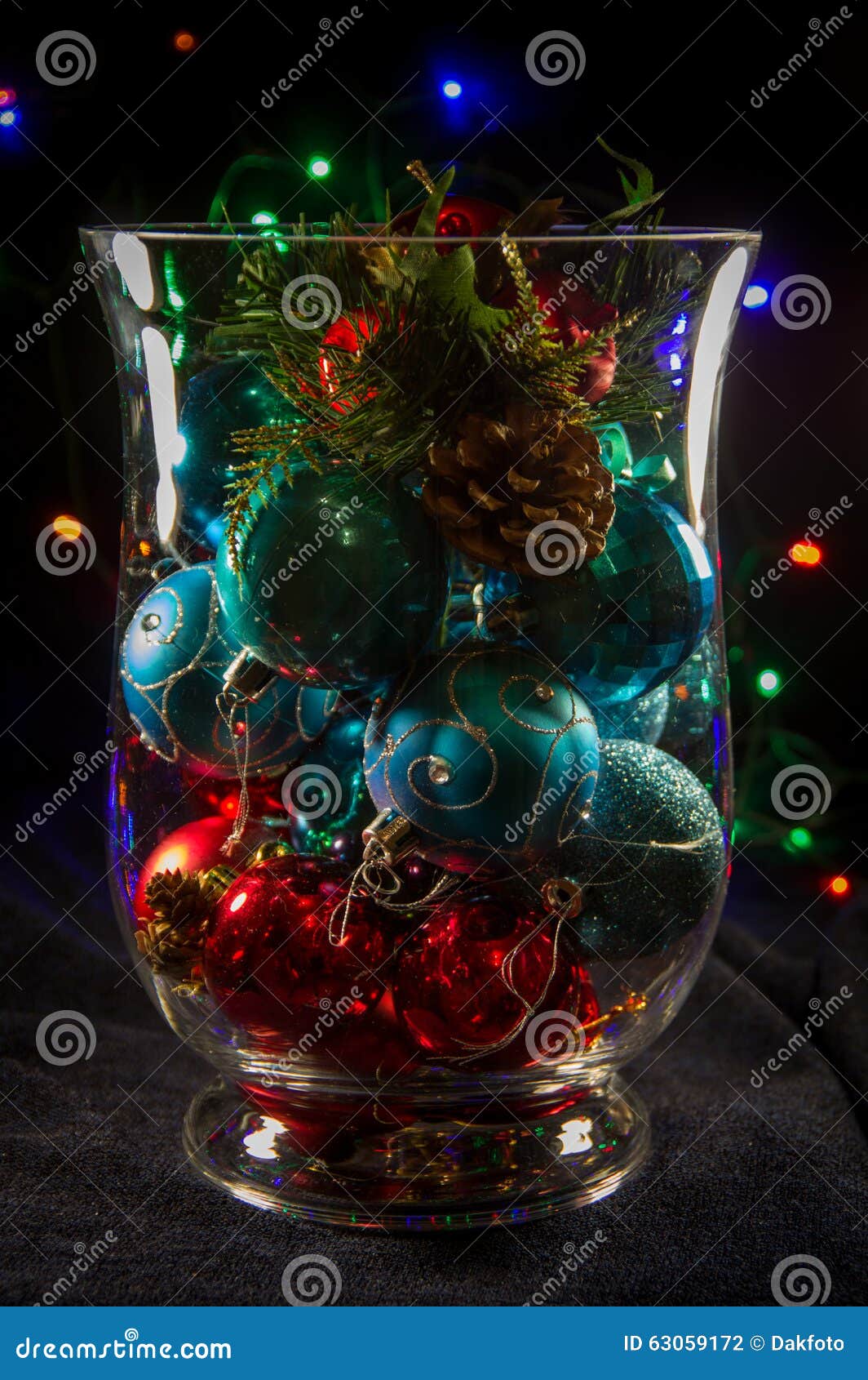 Decorative Vase Filled with Christmas Ornaments. Stock Photo Image of
