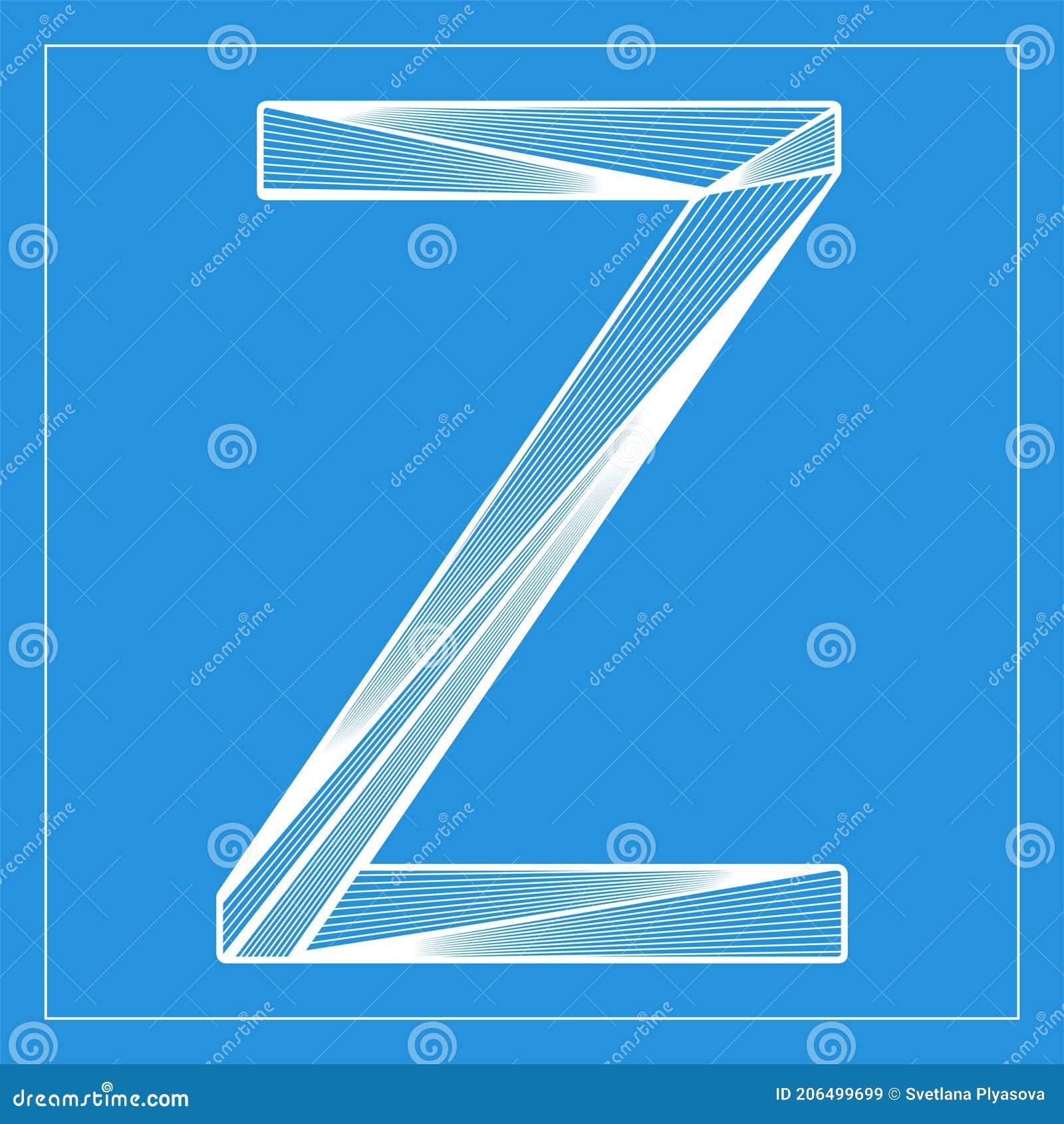 Decorative Vector Font. Stylized Letter Z. Isolated Symbol on Blue ...