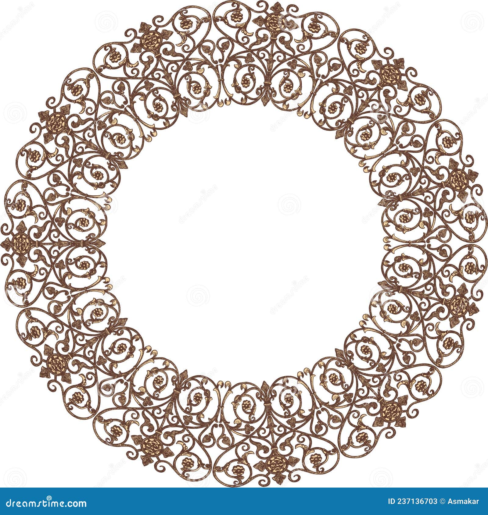 Decorative Vector Round Frame from Drawn Vintage Design Elements in Art