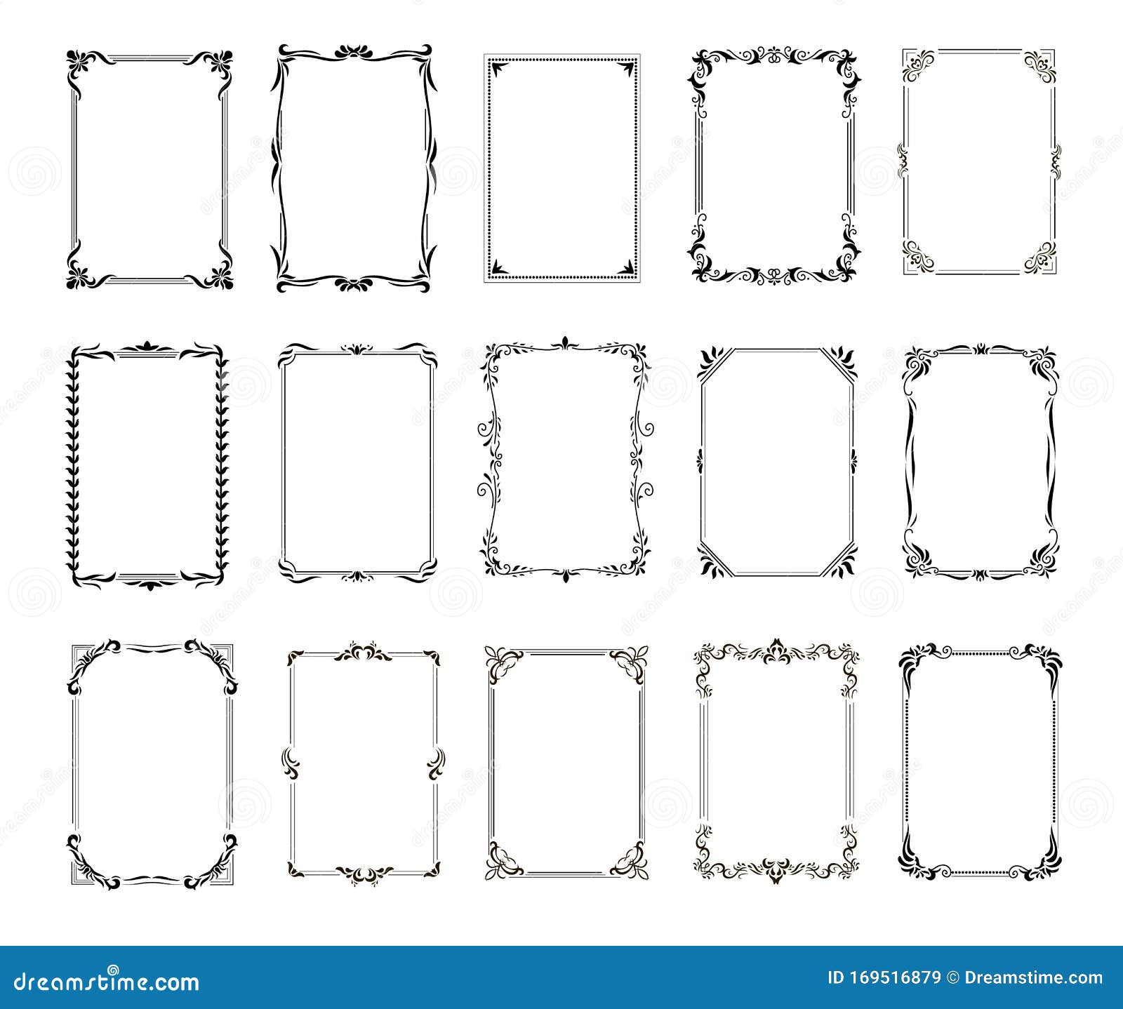 Decorative Vintage Frames And Borders Set Retro Ornamental Rectangle