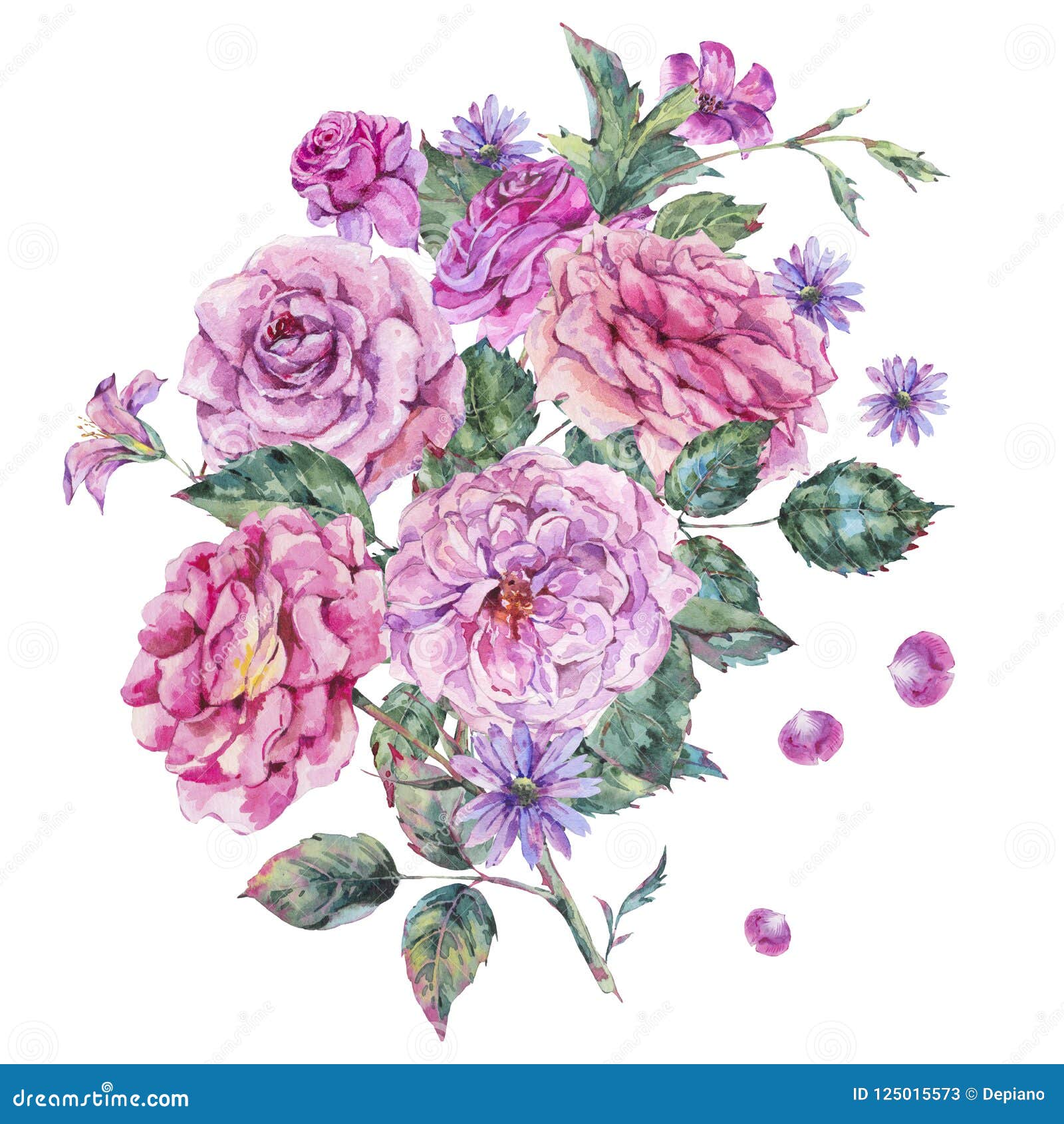 Decorative Vintage Watercolor Pink Roses Botanical Colorful ...
