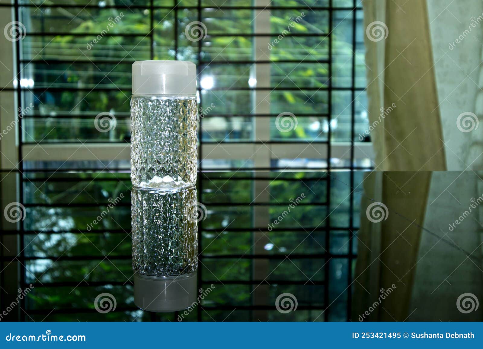 A Decorative Water Bottle on the Table Stock Image Image of clear