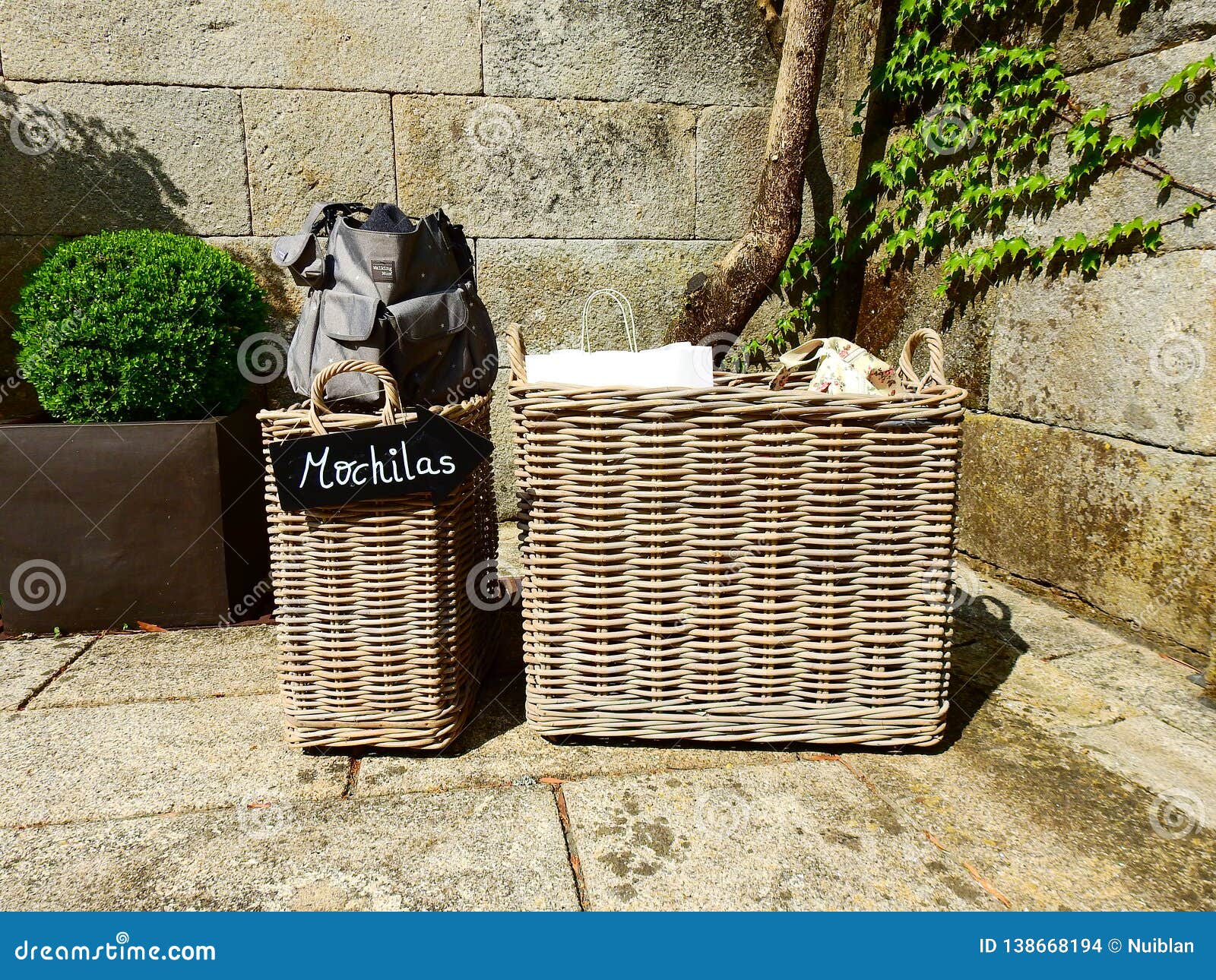 Decorative Wicker Basket Outdoor in a Luxury Celebration Stock Photo