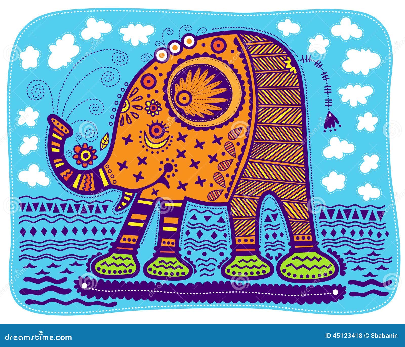 Decorative yellow elephant stock vector. Illustration of kind - 45123418
