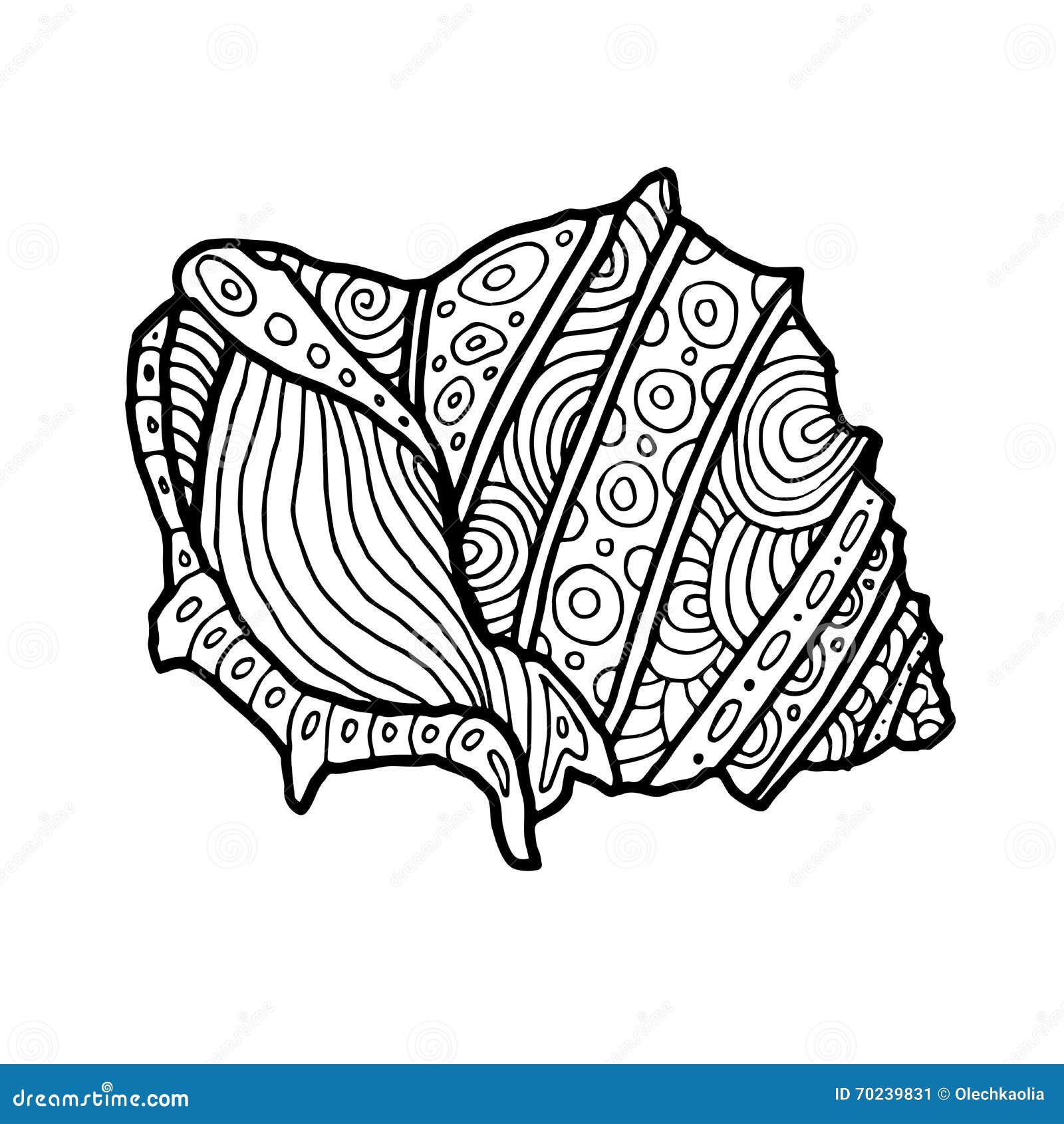 Decorative Zentangle Sea Shell illustration Outline drawing Coloring book for adult and children Coloring page Vector