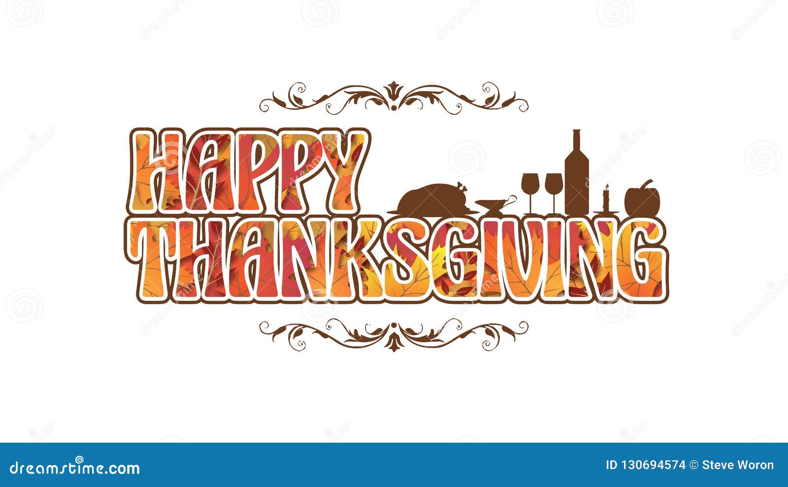 Decorative Thanksgiving Logo With Harvest Items In Silhouette